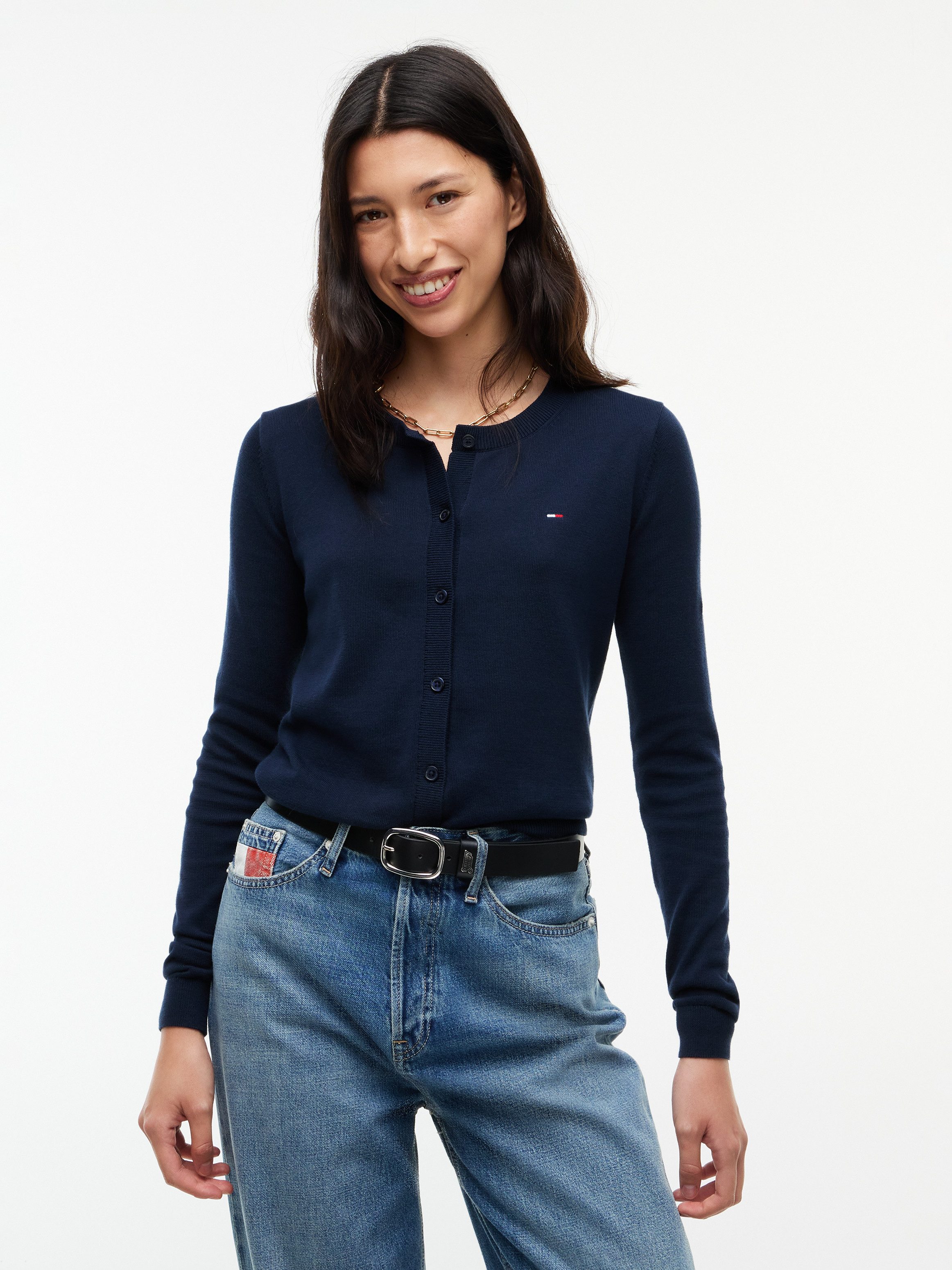 Tommy Jeans Strickjacke TJW ESSENTIAL CREW NECK CARDIGAN Baumwolle