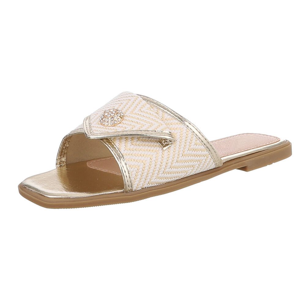 Ital-Design Elegante Damen Slipper mit Chevron-Muster für den Sommer Pantolette (89852783) Blockabsatz Мулы in Gold