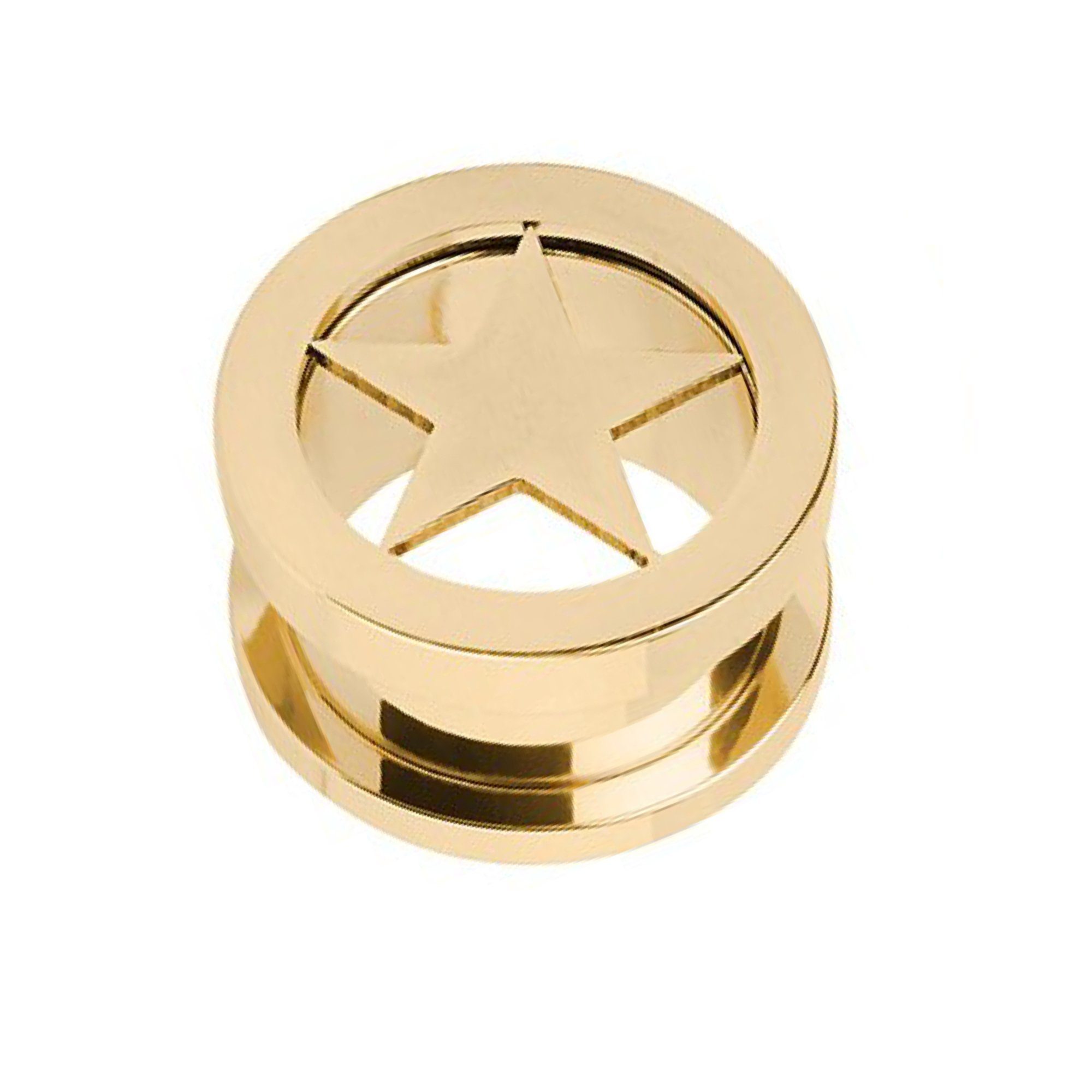 Taffstyle Plug Piercing Schraubverschluss mit Stern Star Inlay, Flesh Tunnel Ohr Piercing Plug Ohrpiercing Schraub Ear Edelstahl Gold