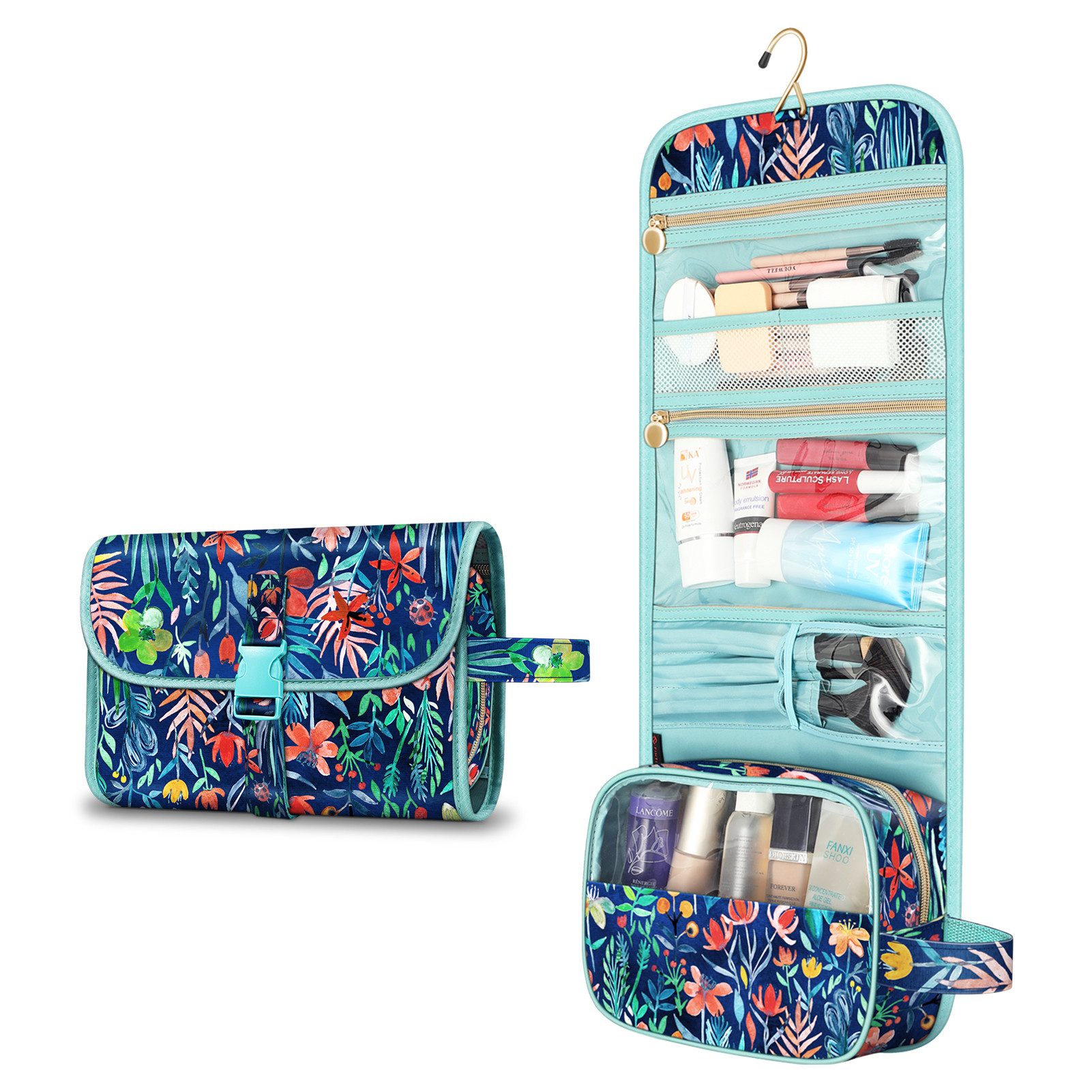 Fintie Сумки для туалетного приладдя Tragbare Kulturtasche Kosmetiktasche Reisetasche, Große wasserdichte, Aufhängen Make-up Organizer Stauraum Tasche für Damen Mädchen