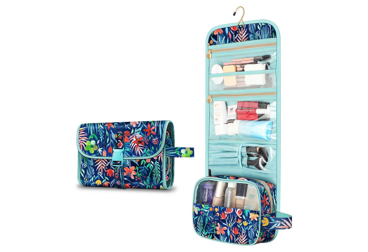 Fintie Kulturbeutel Tragbare Kulturtasche Kosmetiktasche Reisetasche, Große wasserdichte, Aufhängen Make-up Organizer Stauraum Tasche für Damen Mädchen