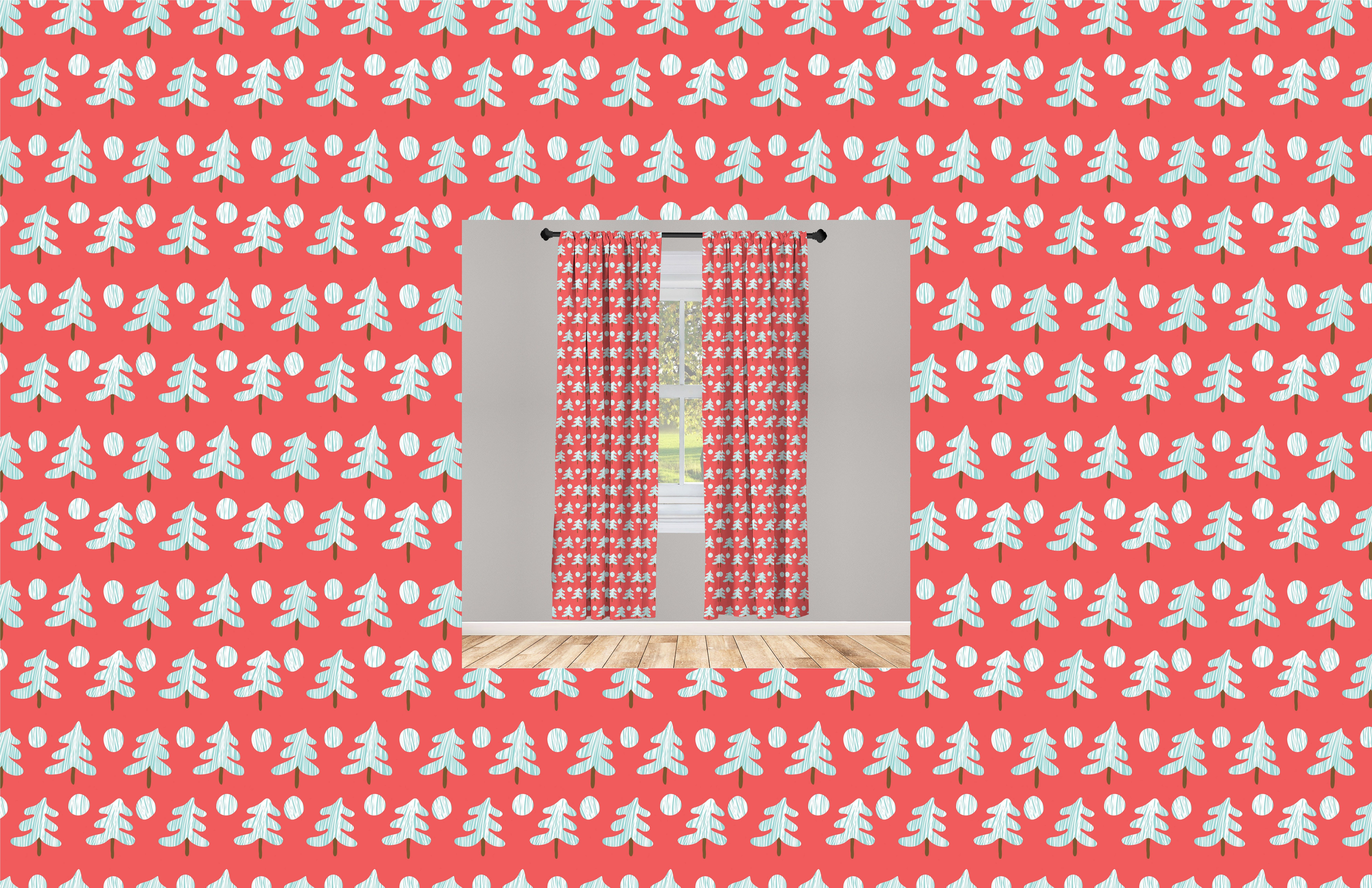 Gardine Weihnachten Vorhang für Schlafzimmer Dekor, Kiefer-Gekritzel Pastell Abakuhaus, Microfaser, Wohnzimmer