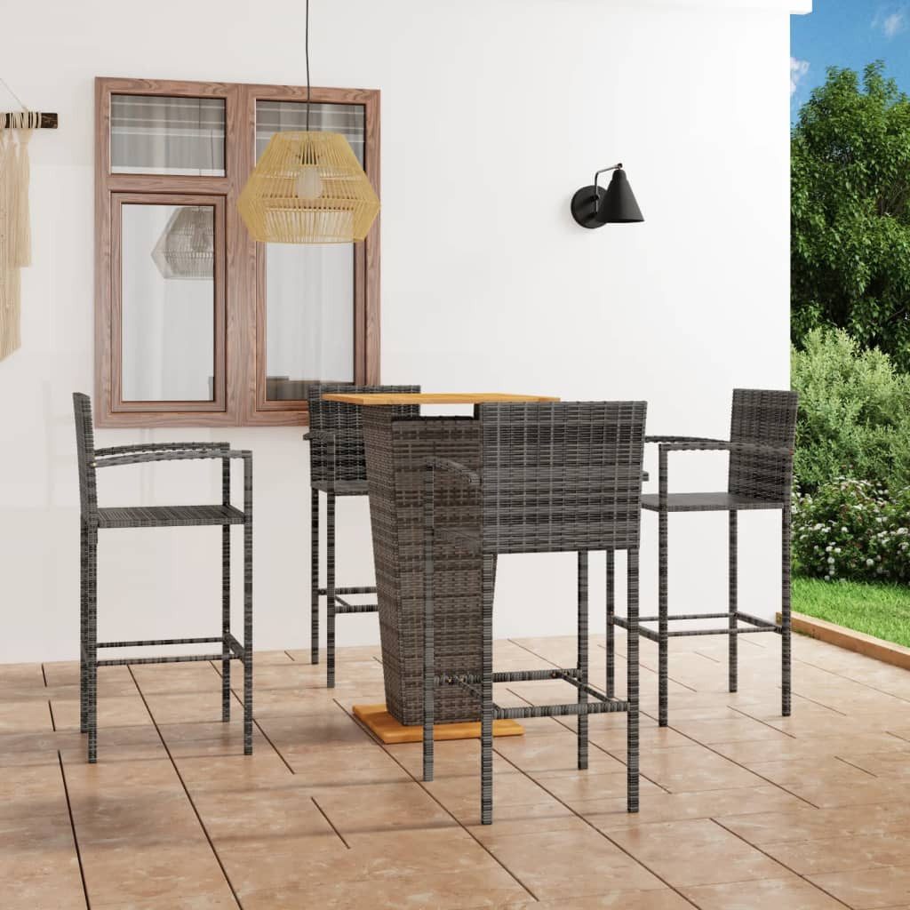 furnicato Gartenbar-Set Grau 60x60x110 cm Tisch mit Echtholz, 4 Stühle, (1-tlg), Witterungsbeständige Sitzgruppe mit integrierter bequemer Fußstütze