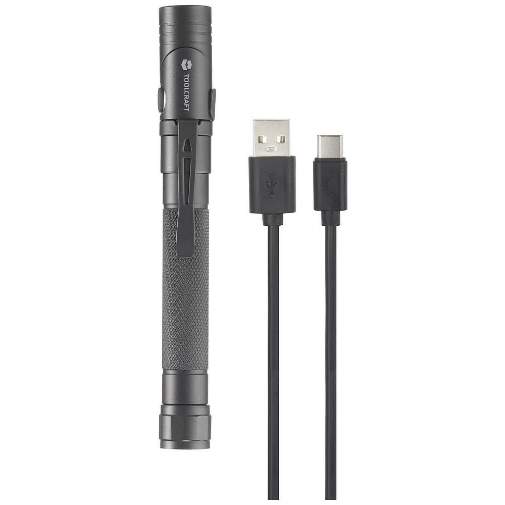 TOOLCRAFT Taschenlampe TASCHENLAMPE 2IN1 250LM TO-7838457, mit Stroboskopmodus, mit USB-Schnittstelle, verstellbar, mit Gürtelcli