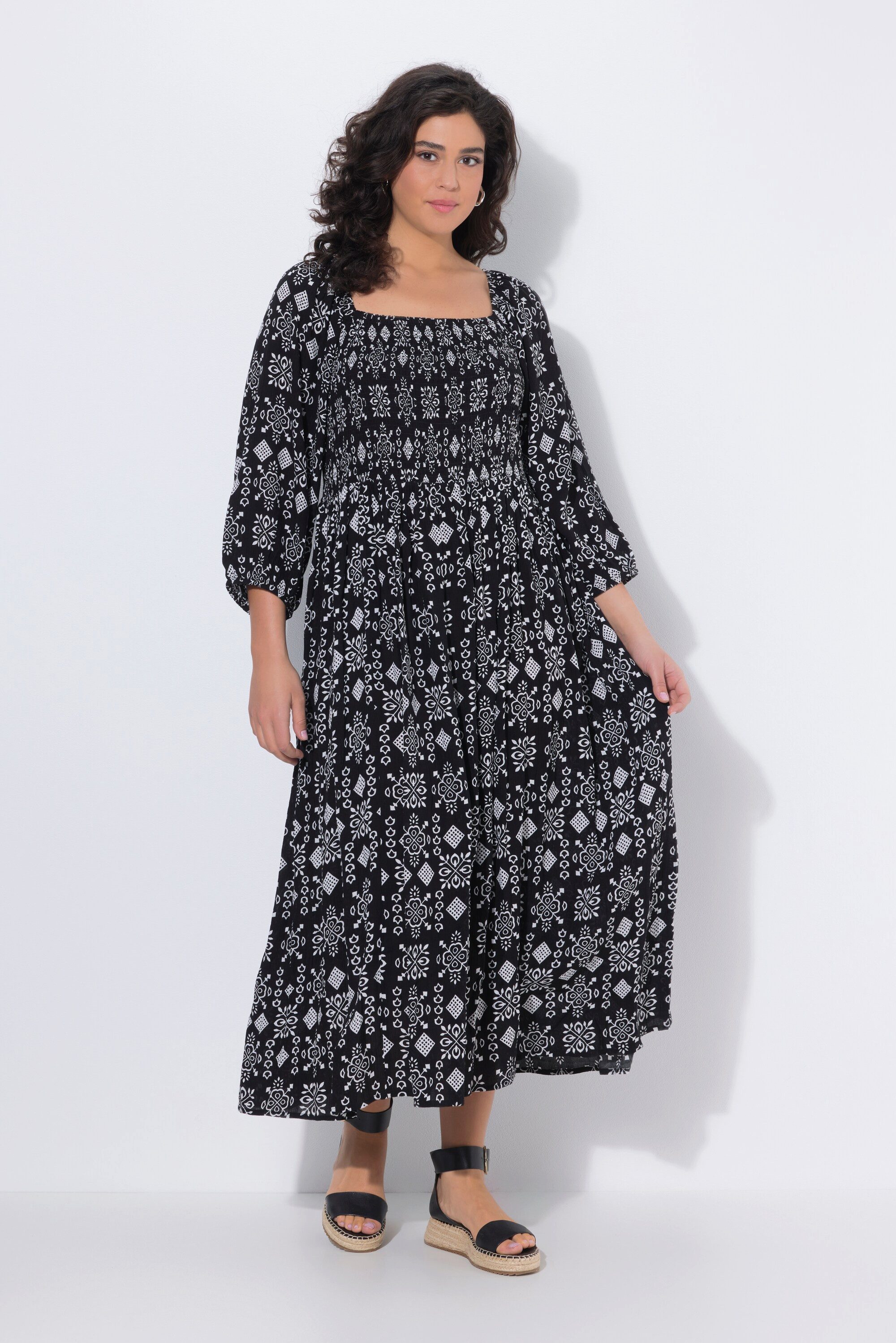 Midikleid Midikleid A-Linie Carré-Ausschnitt 3/4-Arm
