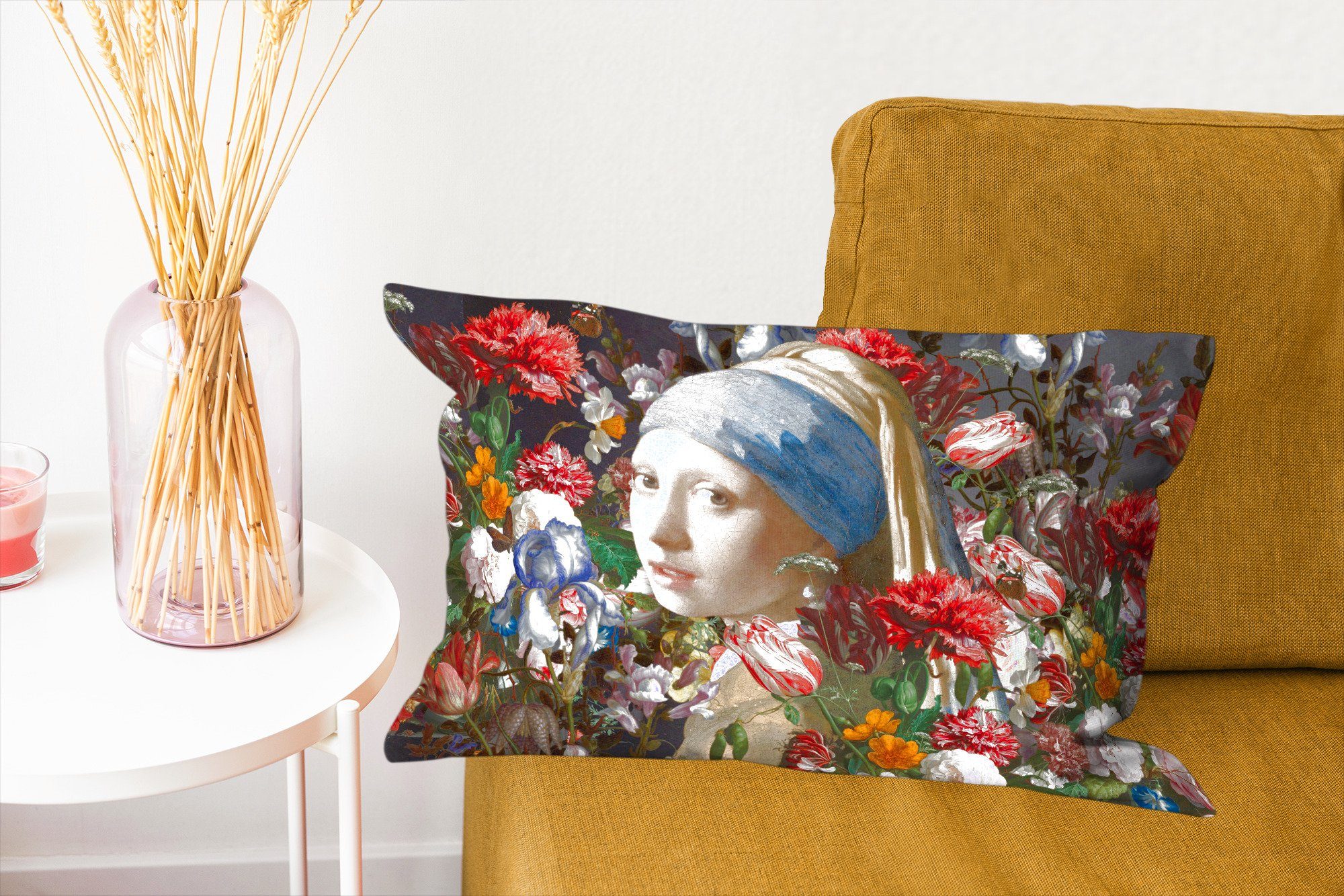 - mit Wohzimmer Johannes Das Dekoration, Perlenohrring - Zierkissen, Dekokissen dem Blumen, Dekokissen Mädchen Schlafzimmer mit Füllung, Vermeer MuchoWow