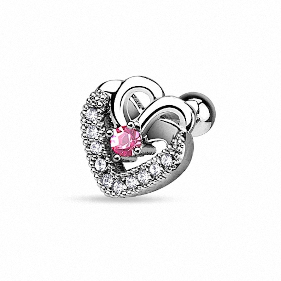 Piercing-Set Tragus Helix Vintage Herz Kristallen Silber Pink