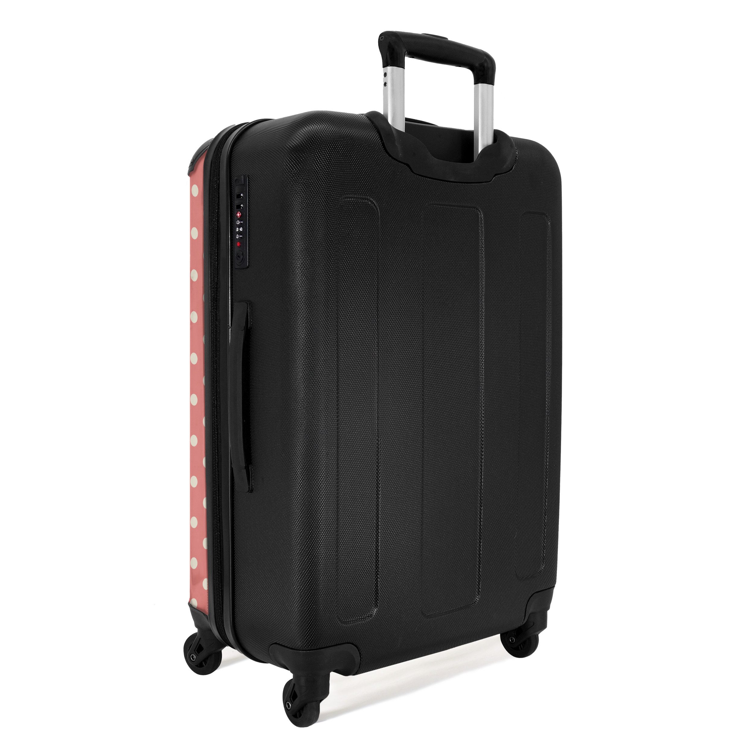 NoBoringSuitcases.com© Hartschalen-Trolley mit leuchtende Räder - Punkte - Rosa - Muster 67 cm - 72 L, 4 Rollen, Koffer Mittelgroß für 20kg, Suitcase für Erwachsene, Reisekoffer
