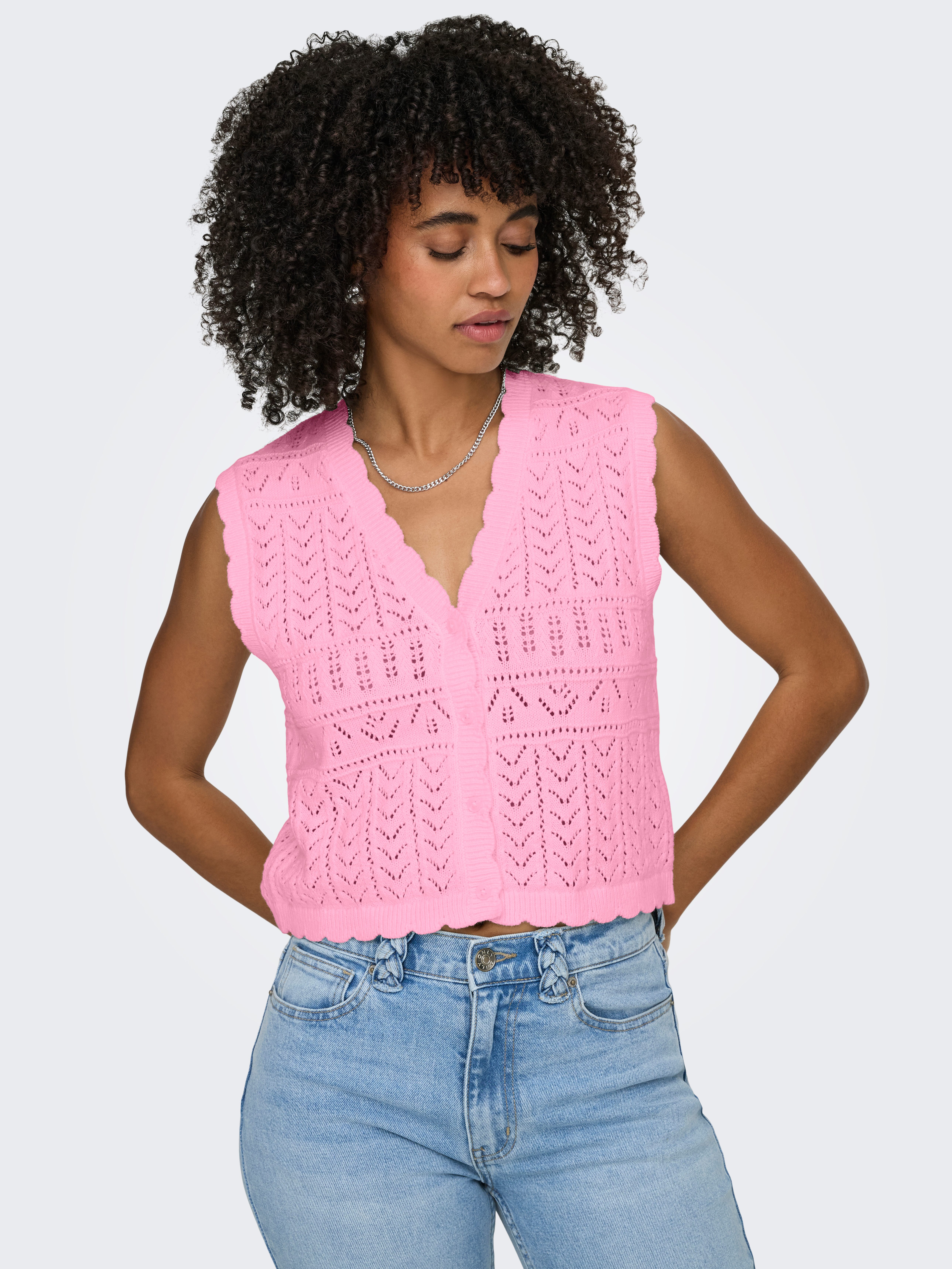 ONLY Strickjacke ONLIRINA V-NECK BUTTON VEST KNT NOOS Baumwollmischung