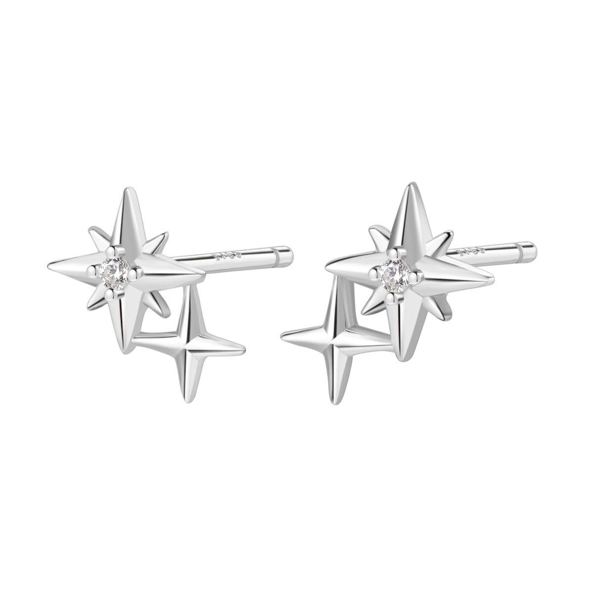 Paar Ohrstecker Silber Duo Sterne Zirkonia, 18K vergoldet