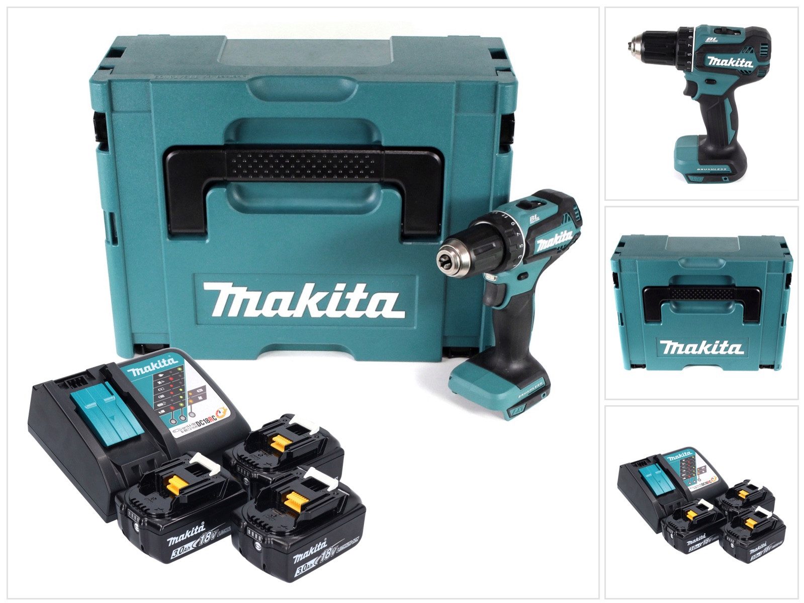 Makita Akku-Schrauber DDF 485 RF3J Akku Bohrschrauber 18 V 50 Nm Brushless + 3x Akku 3,0 Ah