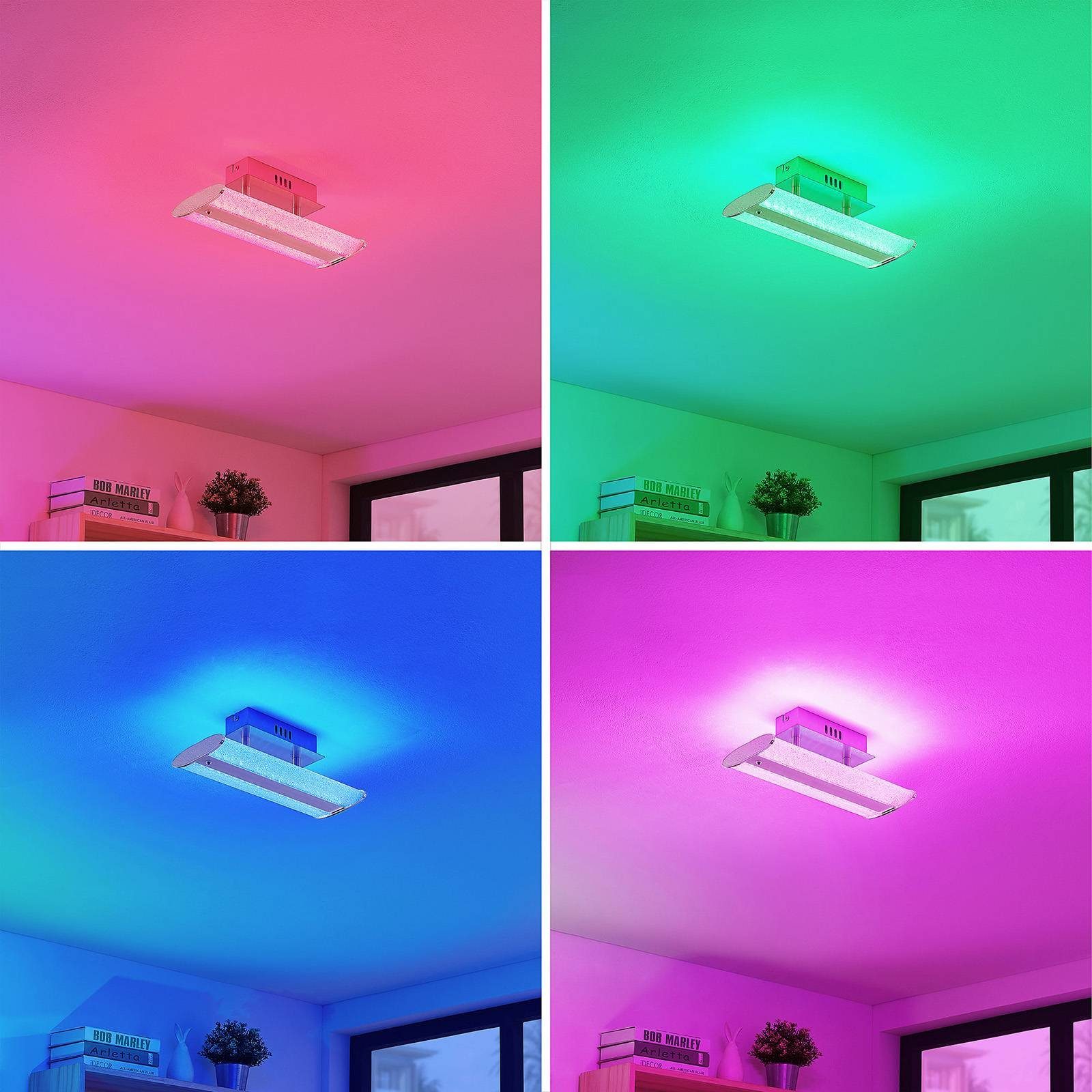 Lindby LED Deckenleuchte Sylke, Farbwechsel Kunststoff, nickel fest + RGB LED-Leuchtmittel transparent, Stahl, verbaut, satiniert, inkl. Modern, weiß
