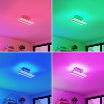 Lindby LED Deckenleuchte Sylke, LED-Leuchtmittel fest verbaut, Farbwechsel RGB + weiß, Modern, Stahl, Kunststoff, nickel satiniert, transparent, inkl.
