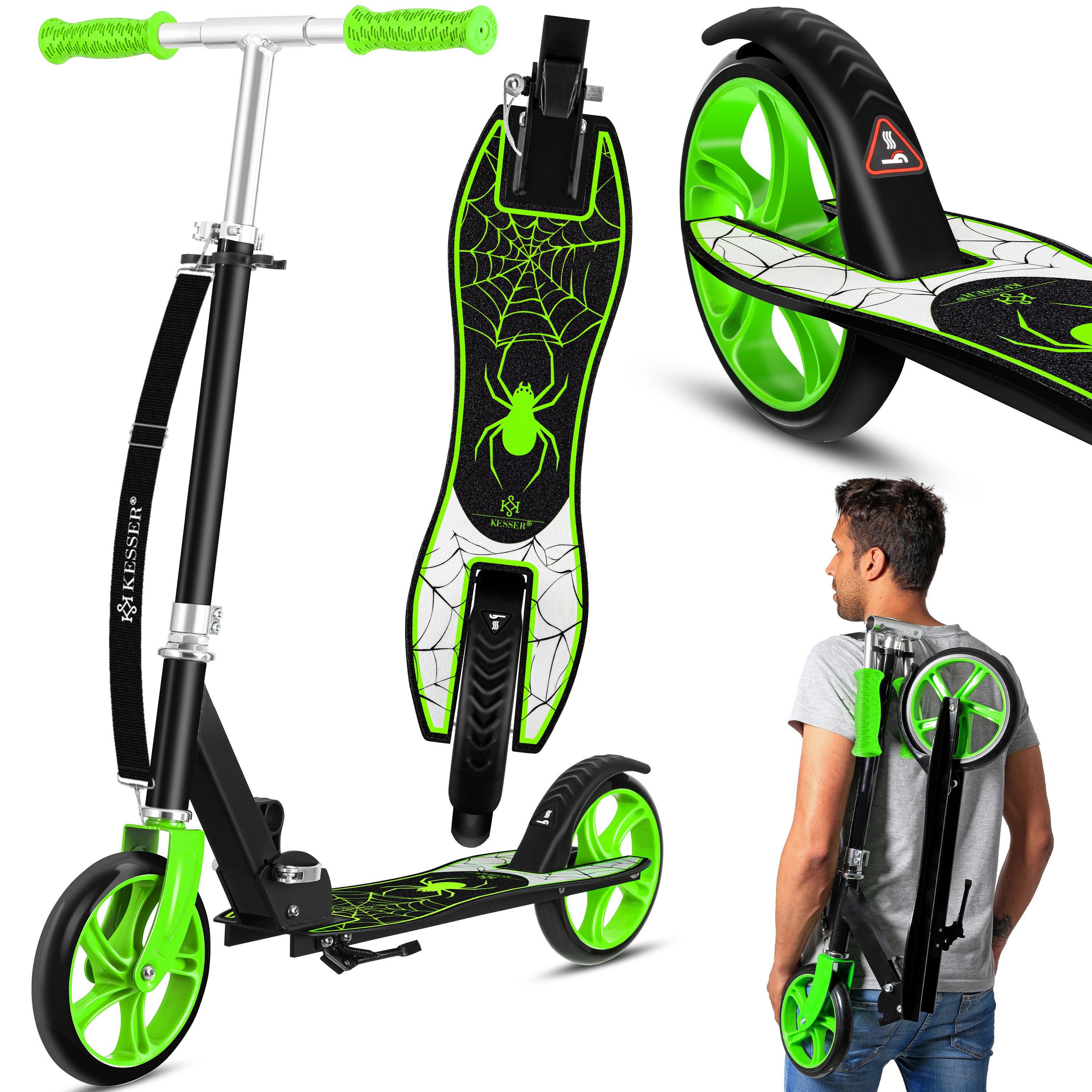 KESSER Cityroller, Scooter XXL Rollen 205mm ABEC7 Kugellager Tragegurt klappbar