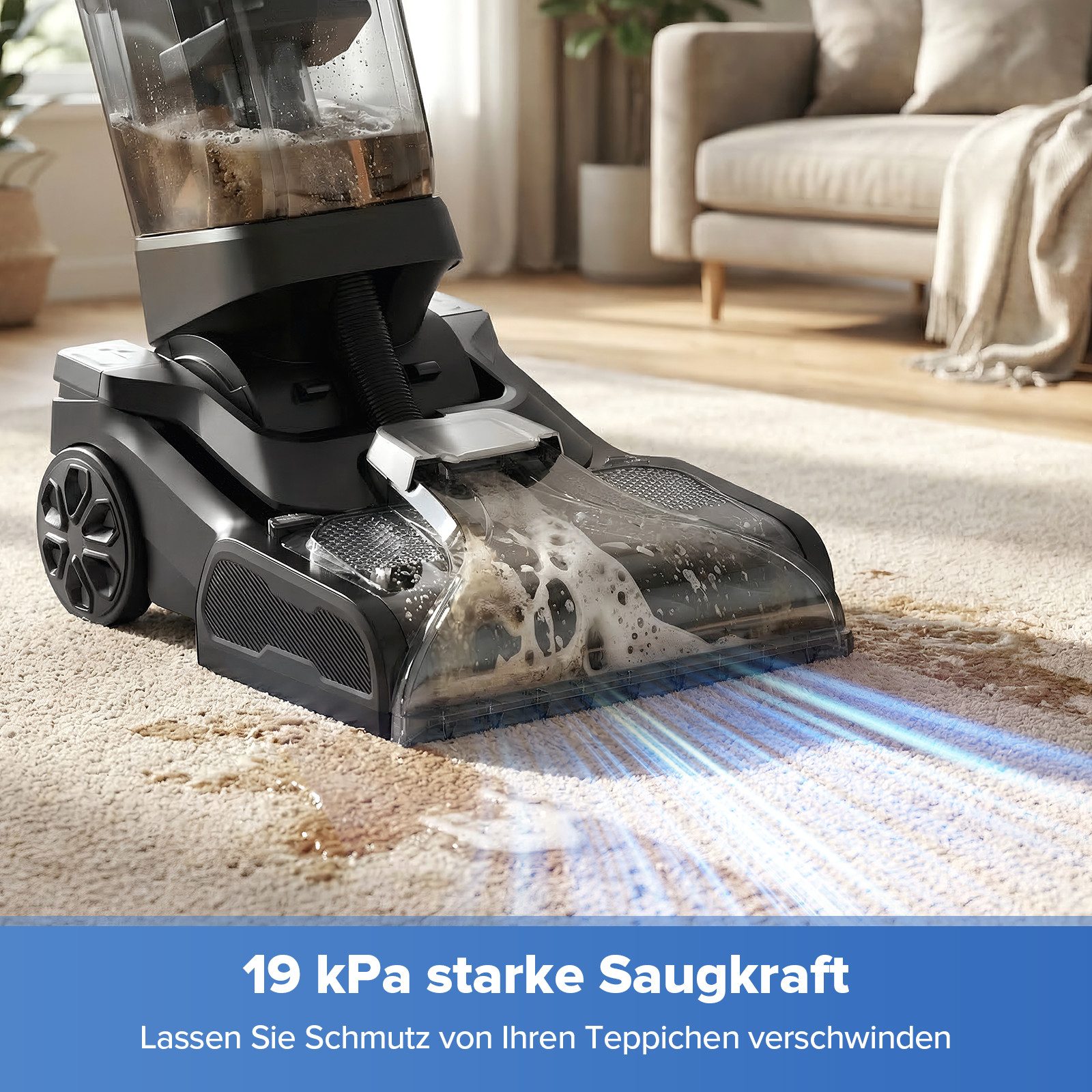 lubluelu Teppichreinigungsgerät X3 Professional Teppichreiniger Nasssauger Reinigungsgerät 19Kpa, 1200 W, beutellos, Dual-Tank, reinigt Flecken auf Teppichboden, Polster, Treppe