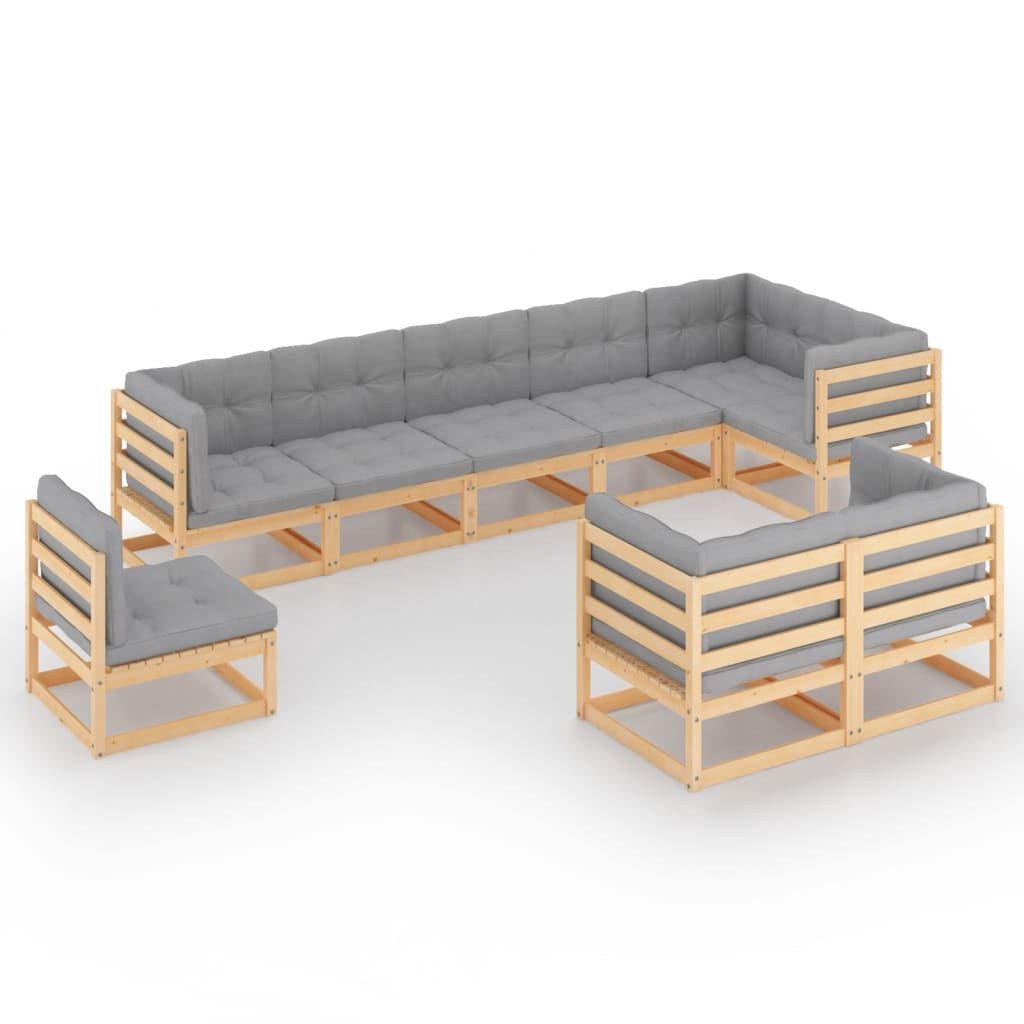 vidaXL Gartenlounge-Set 9-tlg. Garten-Lounge-Set mit Kissen Massivholz Kiefer, (1-tlg)