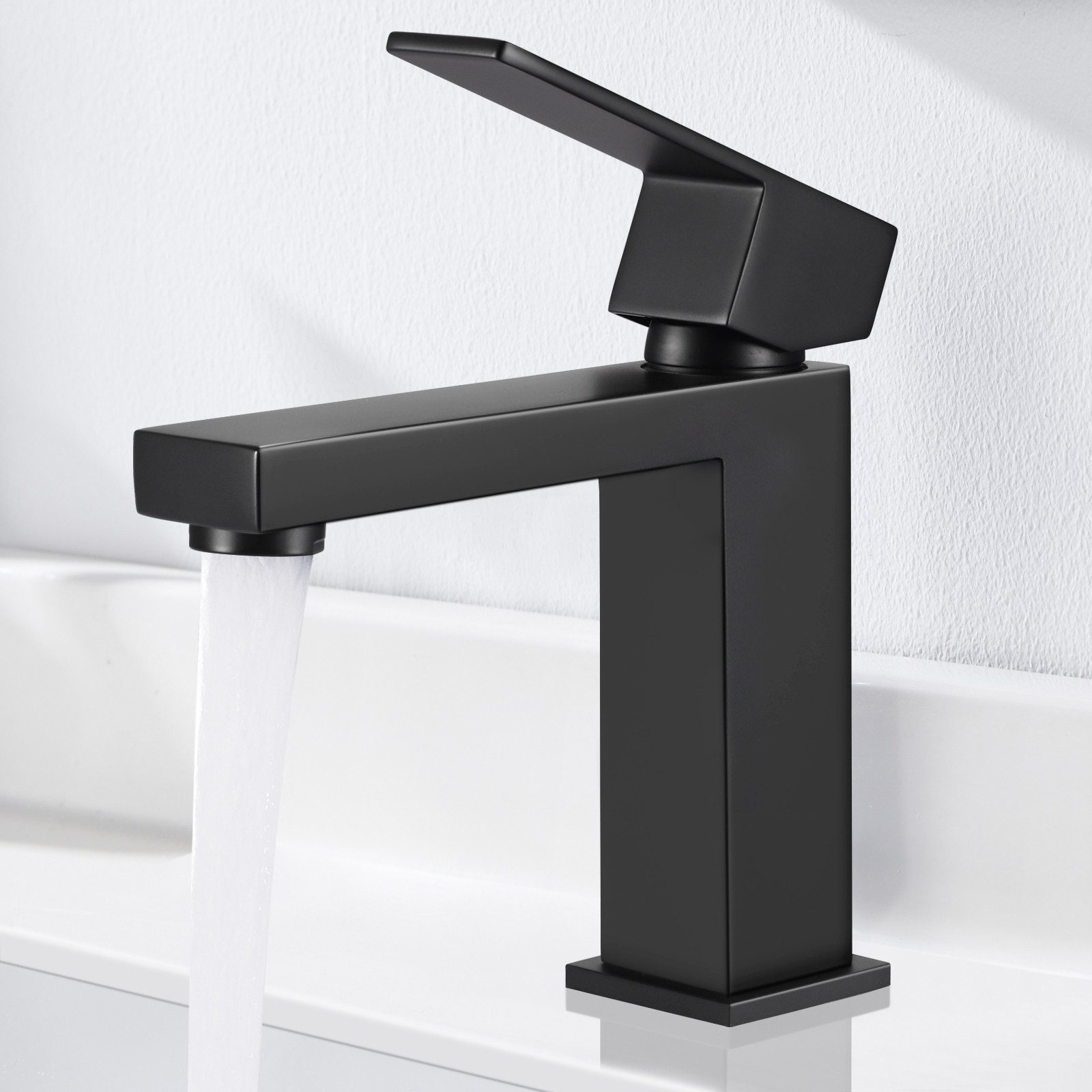 WOOHSE Waschtischarmatur Quadratischer Waschtischhahn Schwarze Wasserhahn günstig online kaufen