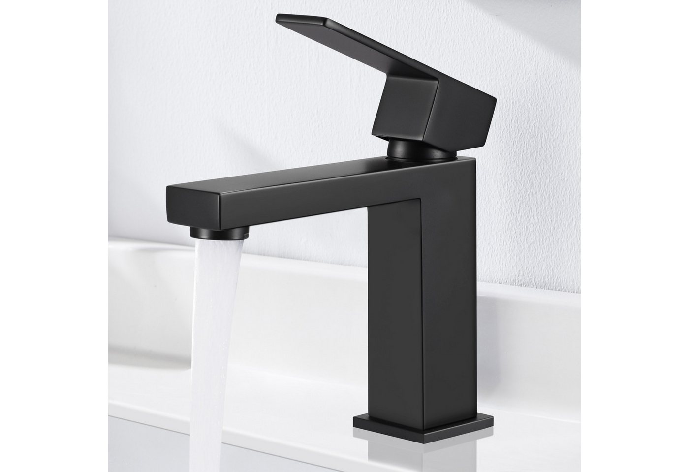Thumbnail - WOOHSE Waschtischarmatur Quadratischer Waschtischhahn Schwarze Wasserhahn Armatur Mischbatterie (Mischbatterie)