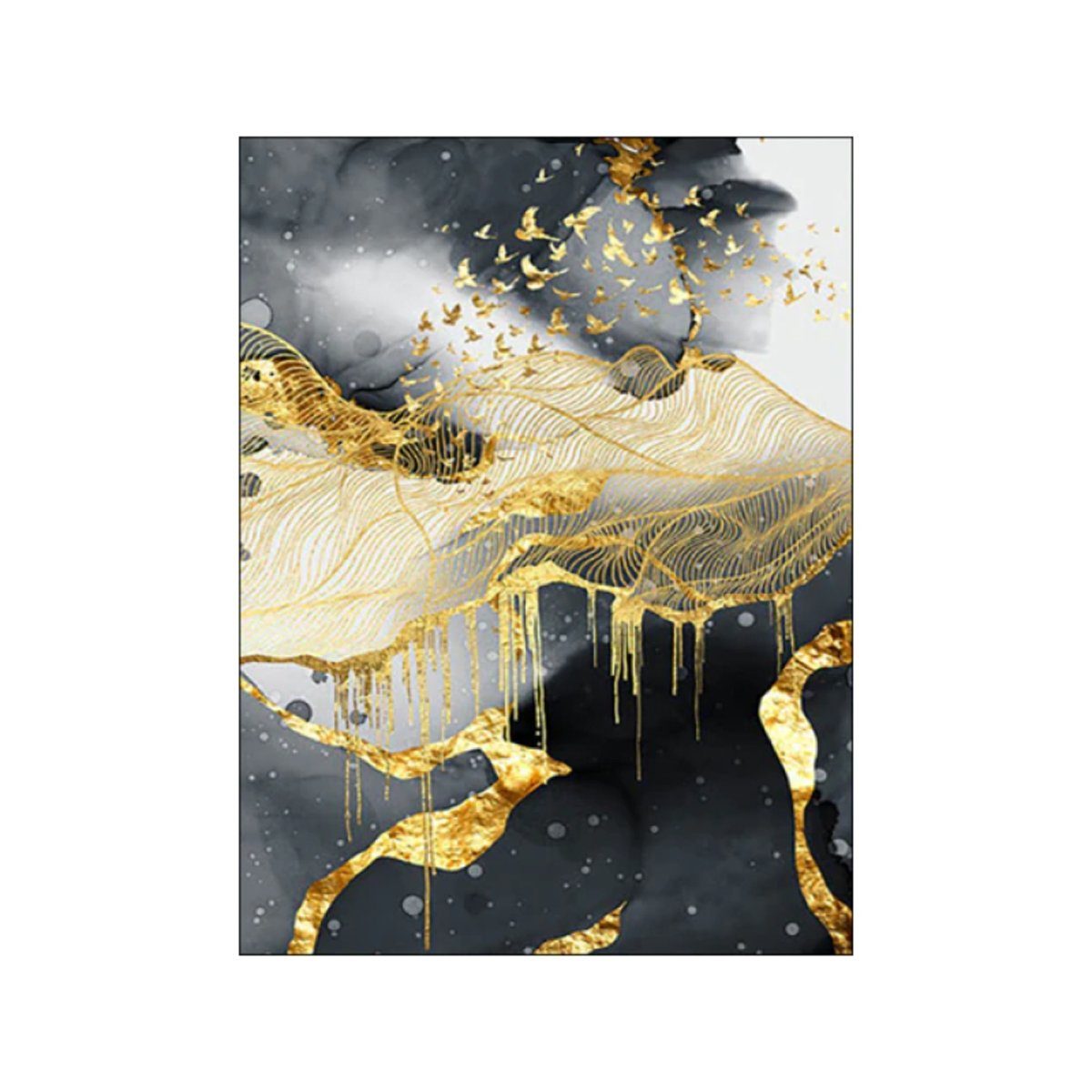 TPFLiving Kunstdruck (OHNE RAHMEN) Poster - Leinwand - Wandbild, Abstrakte Motive - (Einzeln und im günstigen 3-er Set - Wanddeko Wohnzimmer), Farben: Gold, Grau, Schwarz - Größe: 10x15cm