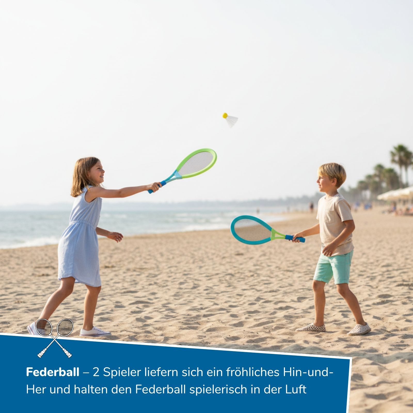 alldoro Federballschläger 2 in 1 XL Federball & Soft Tennis Set - extragroße Schläger, Outdoor-Set mit 2 Beachball-Schlägern (62 cm), Softtennis- & Federball