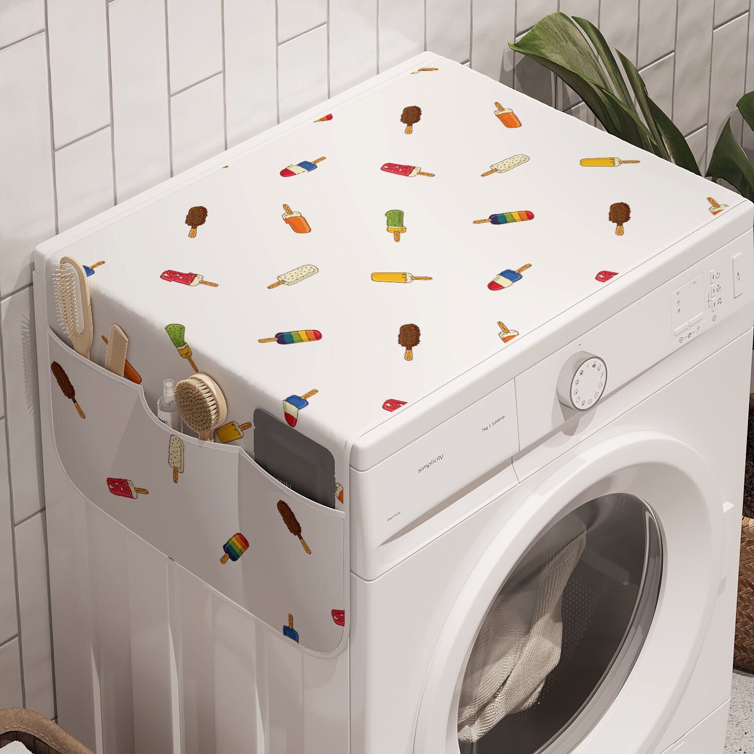 Abakuhaus Badorganizer Anti-Rutsch-Stoffabdeckung für Waschmaschine und Trockner, Eis Muster von Popsicle Stick