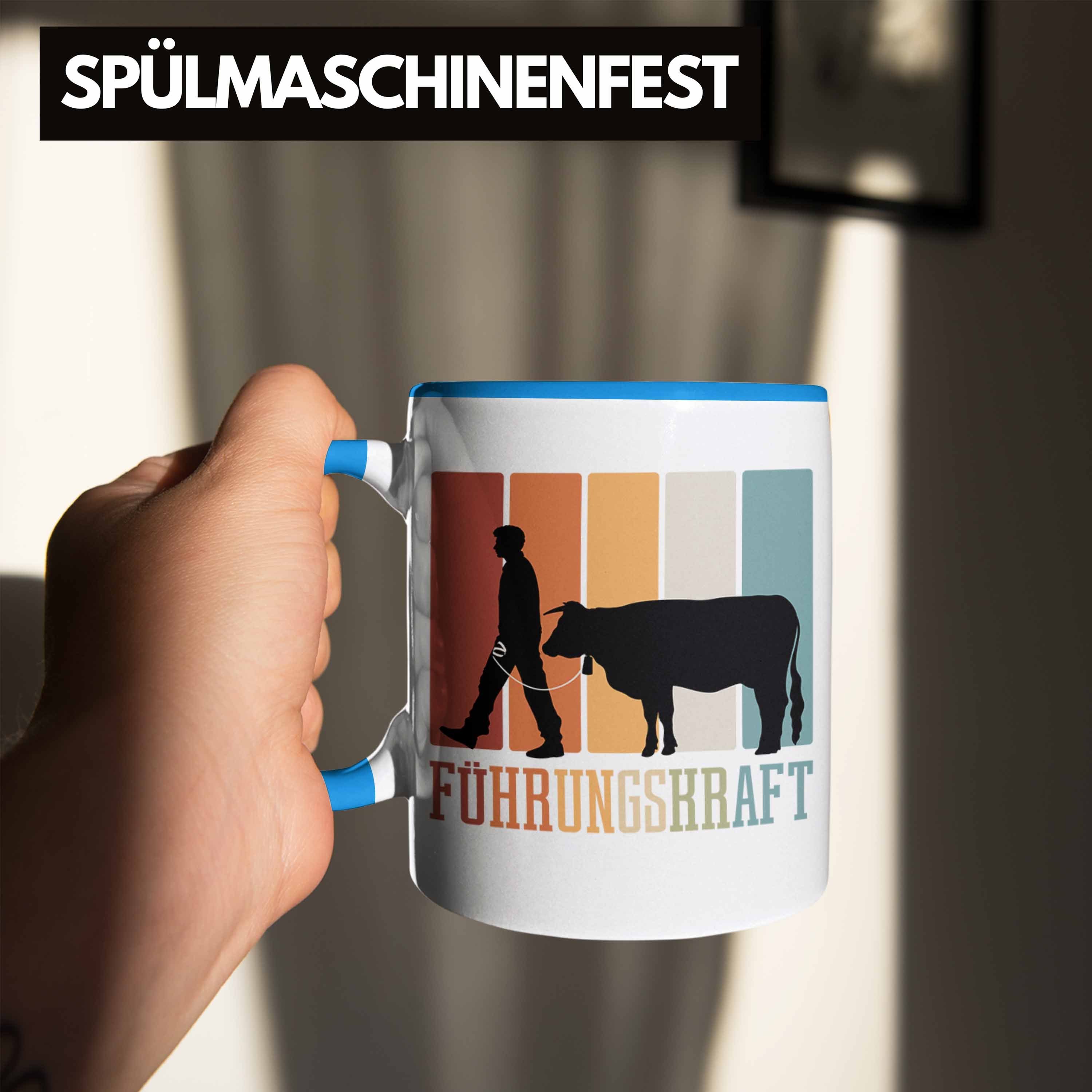 Trendation Landwirt Kaffee-Becher Blau Kuh Bauer Tasse für Tasse Führungskraft Tasse Bauern