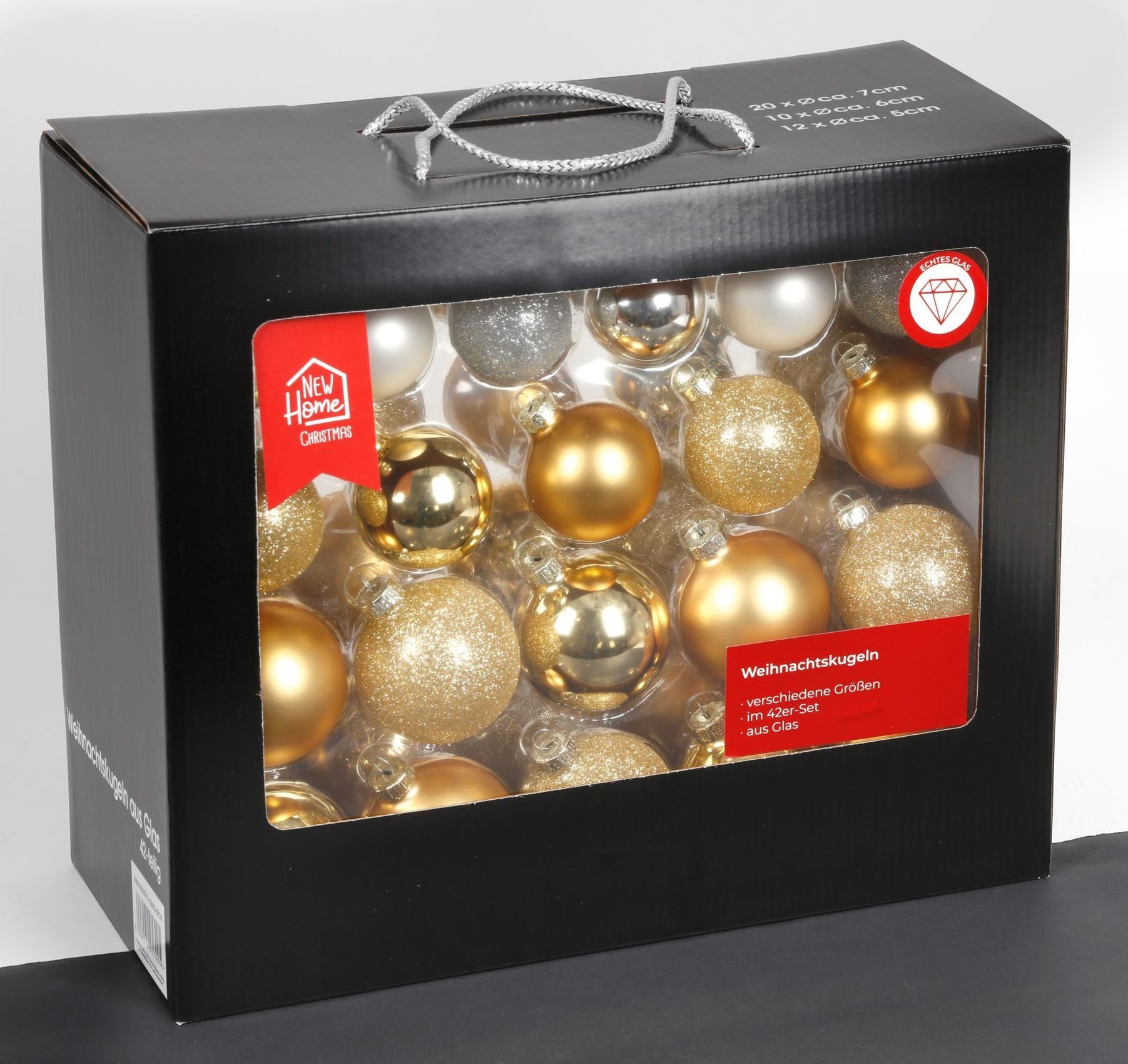 Weihnachtsbaumkugel Glas-Weihnachtsbaumkugeln 42er-Set versch. Größen Baumschmuck Baumdeko