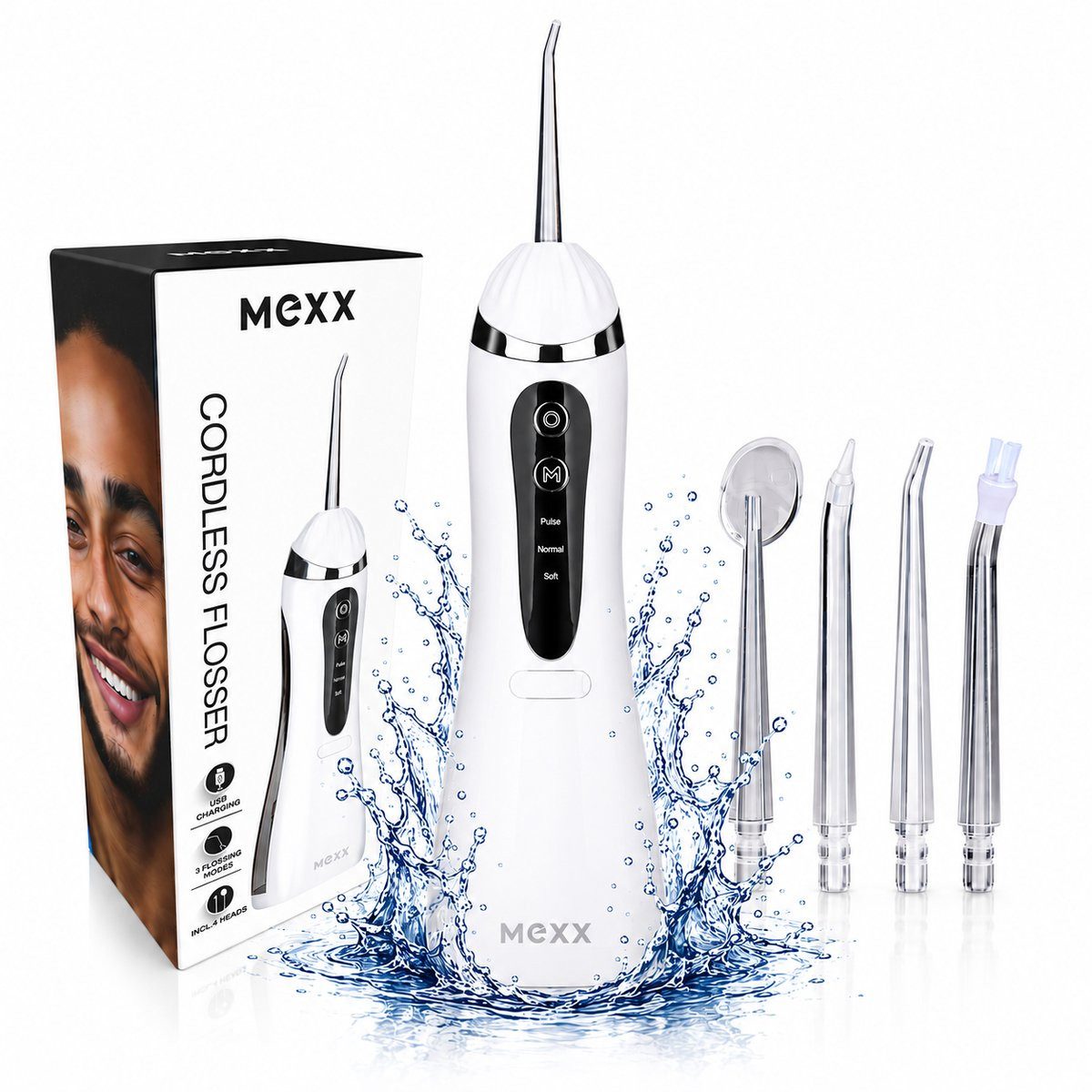 Mexx Zahnseide-Stick MEXX Munddusche Kabellos mit 3 Reinigungsmodi