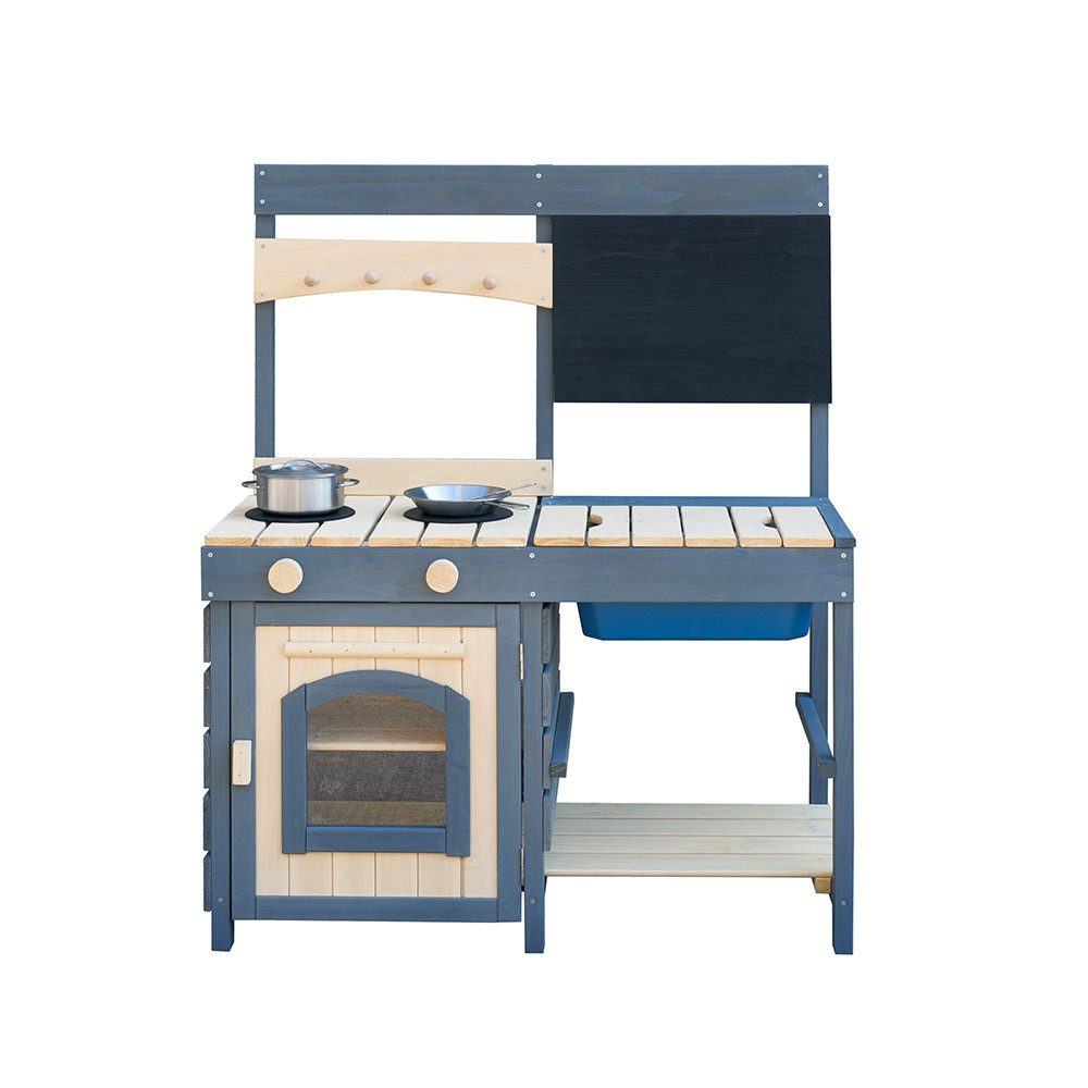 HOME DELUXE Sandkasten Matschküche MUDINO - 80 x 36 x 98,5 cm, inkl. Tafel & Spielzubehör, Spielküche Outdoor, Matschküche aus Holz
