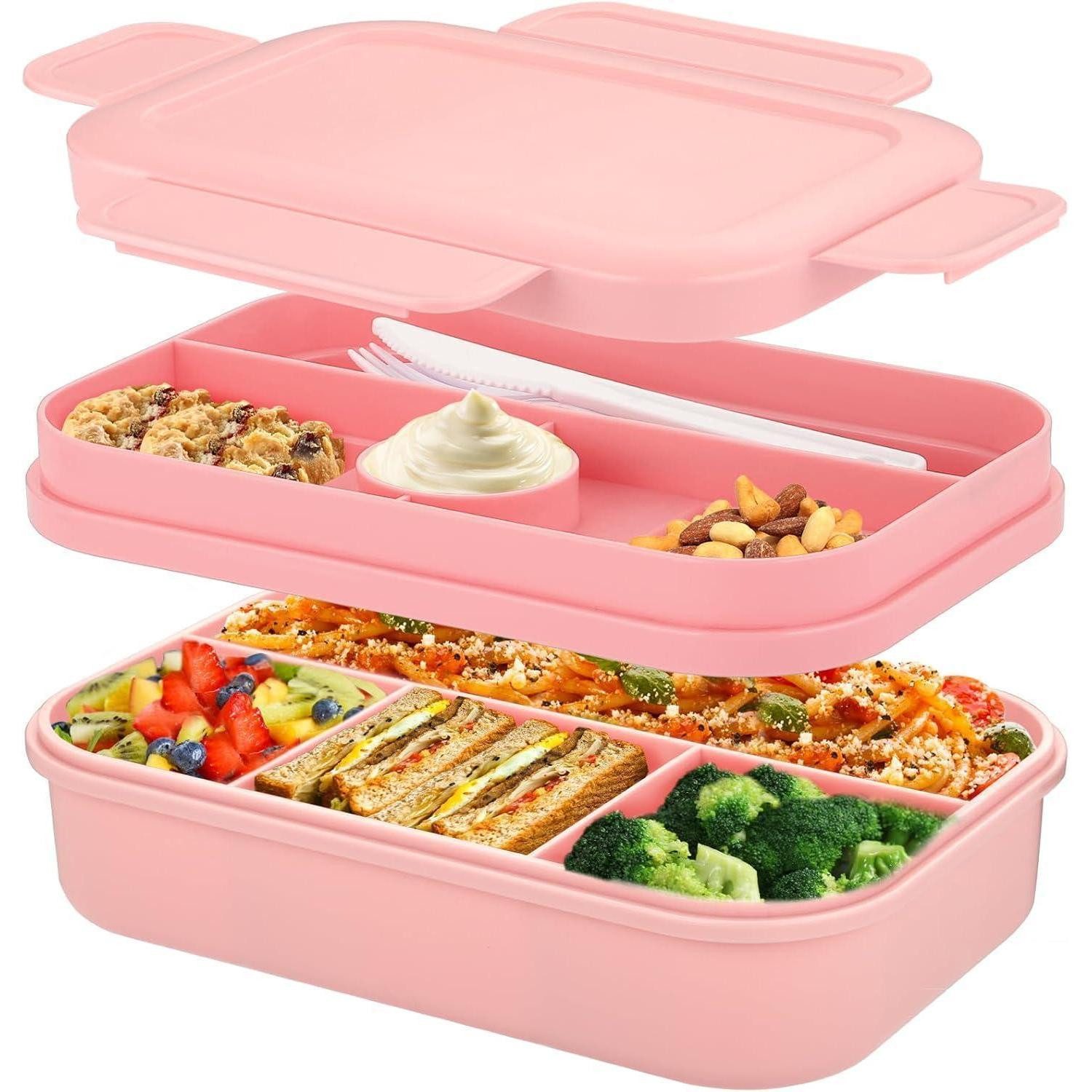 LuxusKollektion Lunchbox Lunchbox Bentobox 2000ml Fächer Auslaufsicher Besteck Rose, Kunststoff