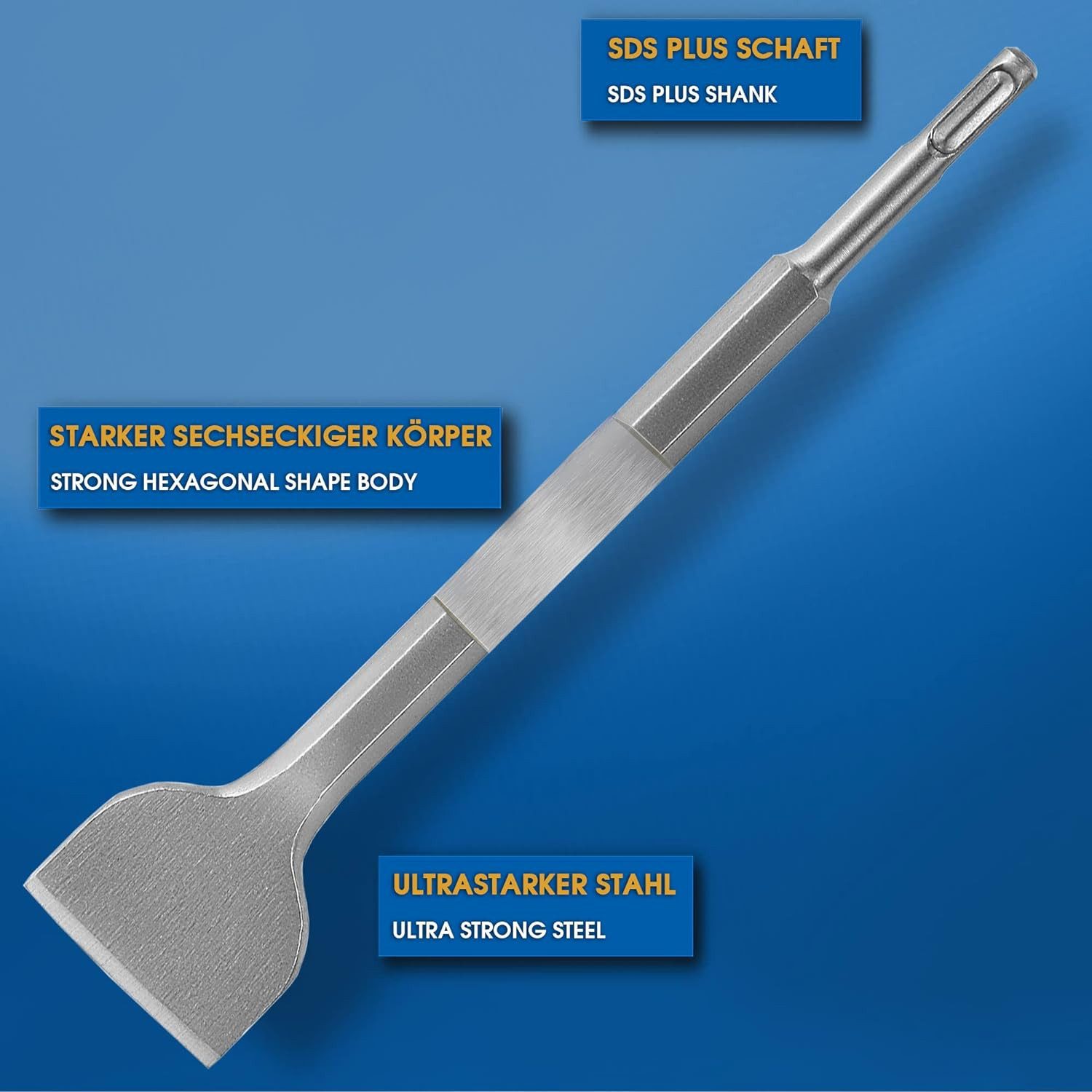 S&R Meißel-Set SDS-plus 3-teilig, universell einsetzbar, gehärtet, 258 in mm, (Set, 3-teilig: Flachmeißel, Spitzmeißel, Fliesenmeißel) sehr lange Lebensdauer durch hochwertiger Vergütungsstahl