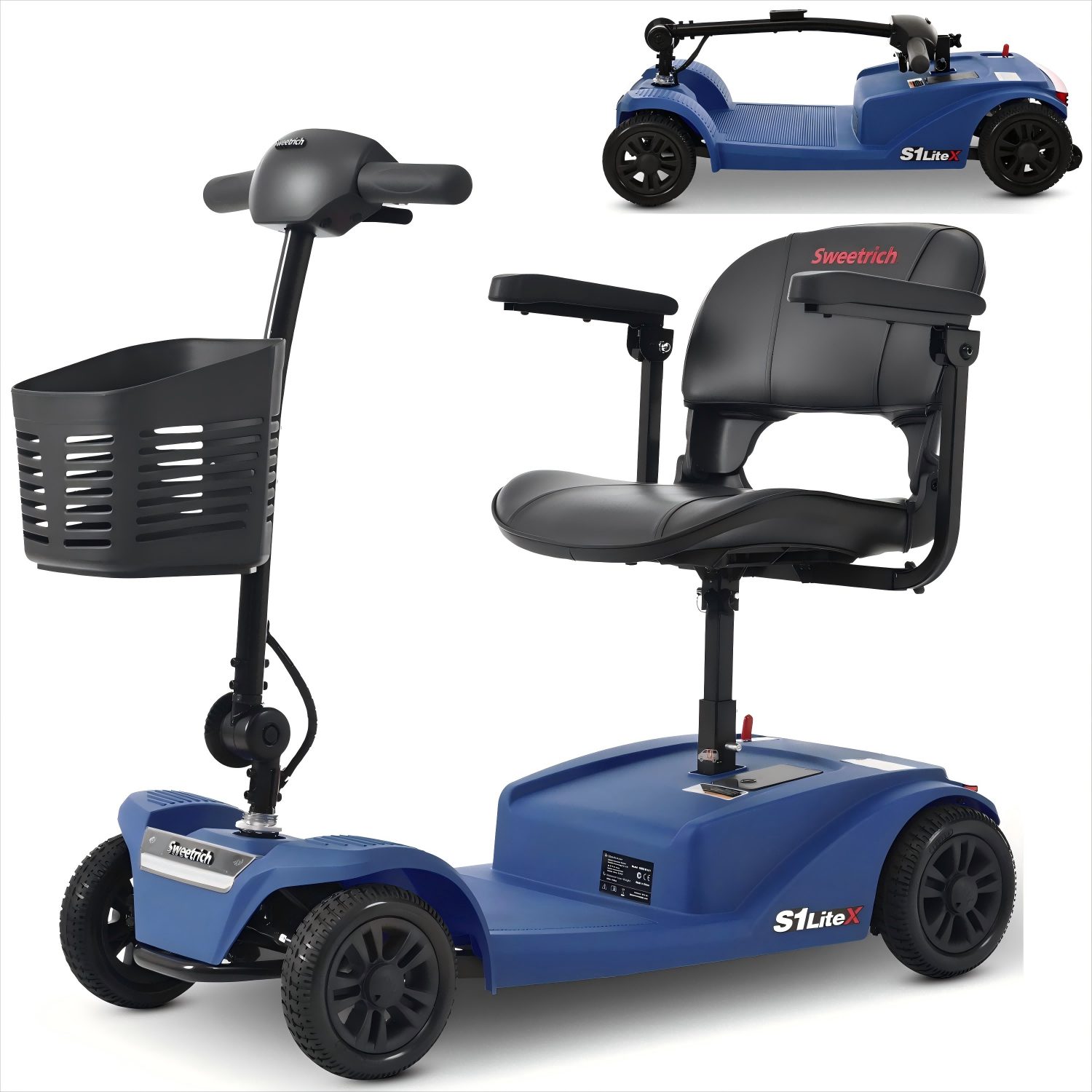 LVHOM Elektromobil faltbarer 4-Rad-Scooter, 16-32 km, 12Ah, 250W, 136 kg Tragkraft, (Vorderer Aufbewahrungskorb + Atmungsaktiver Höhenverstellbarer Sitz + verstellbarer Lenker + XXL-Fußraum), Gesamtgewicht: 37kg
