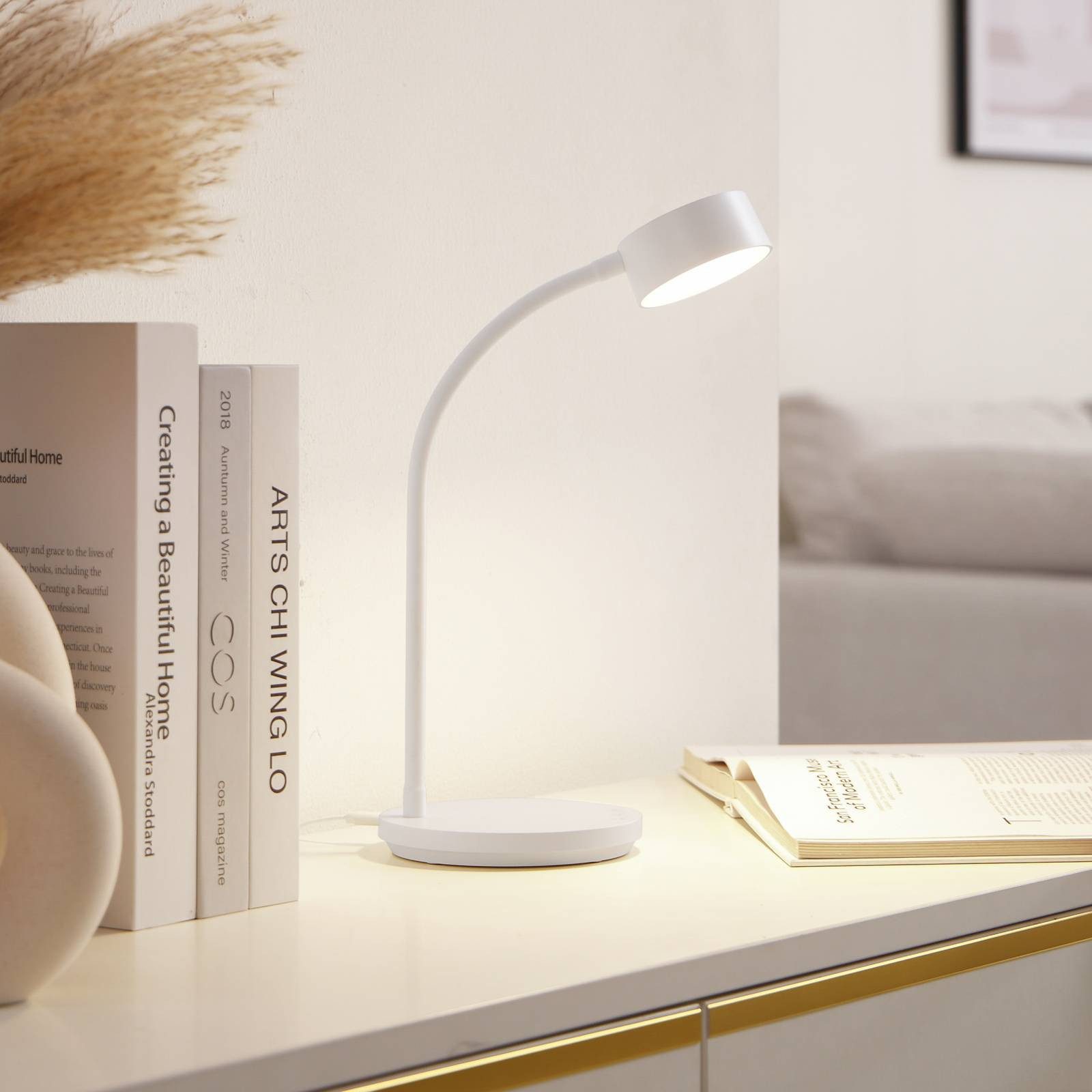 Lindby Schreibtischlampe Maori, LED, Metall, Weiß Farbwechsel warmweiß / ta günstig online kaufen