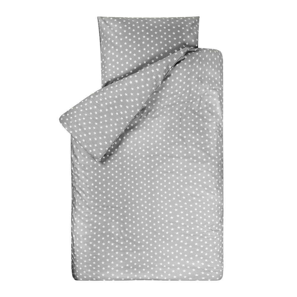 Kinderbettwäsche Bettwäsche Sterne grau 135 x 200, Bink Bedding, 100% Baumwolle