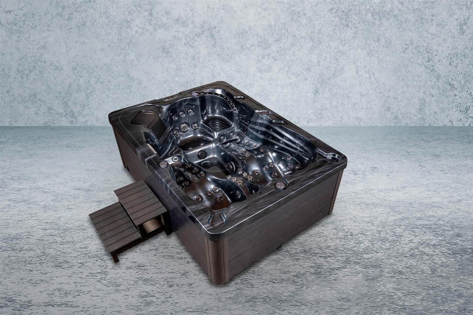 PureHaven Whirlpool PureHaven American Outdoor-Whirlpool 220x156 cm für 3 Personen, mit 77 Wasserdüsen und 10 Luftdüsen Thermoabdeckung LEDs Farbe PEARL