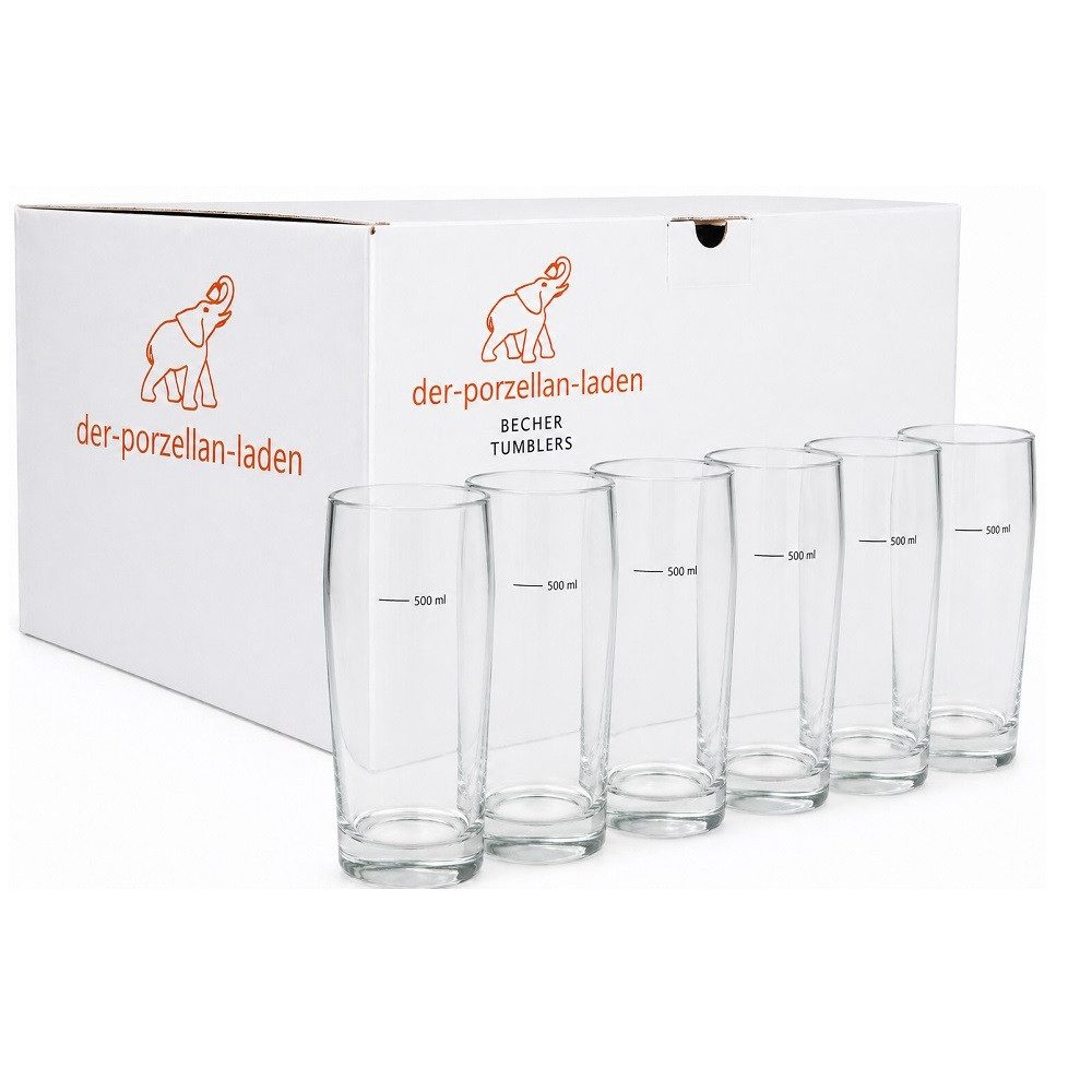 Arcoroc Bierglas Der-Porzellan-Laden Willi Becher 630 ml geeicht auf 500 m 6er Set, Glas