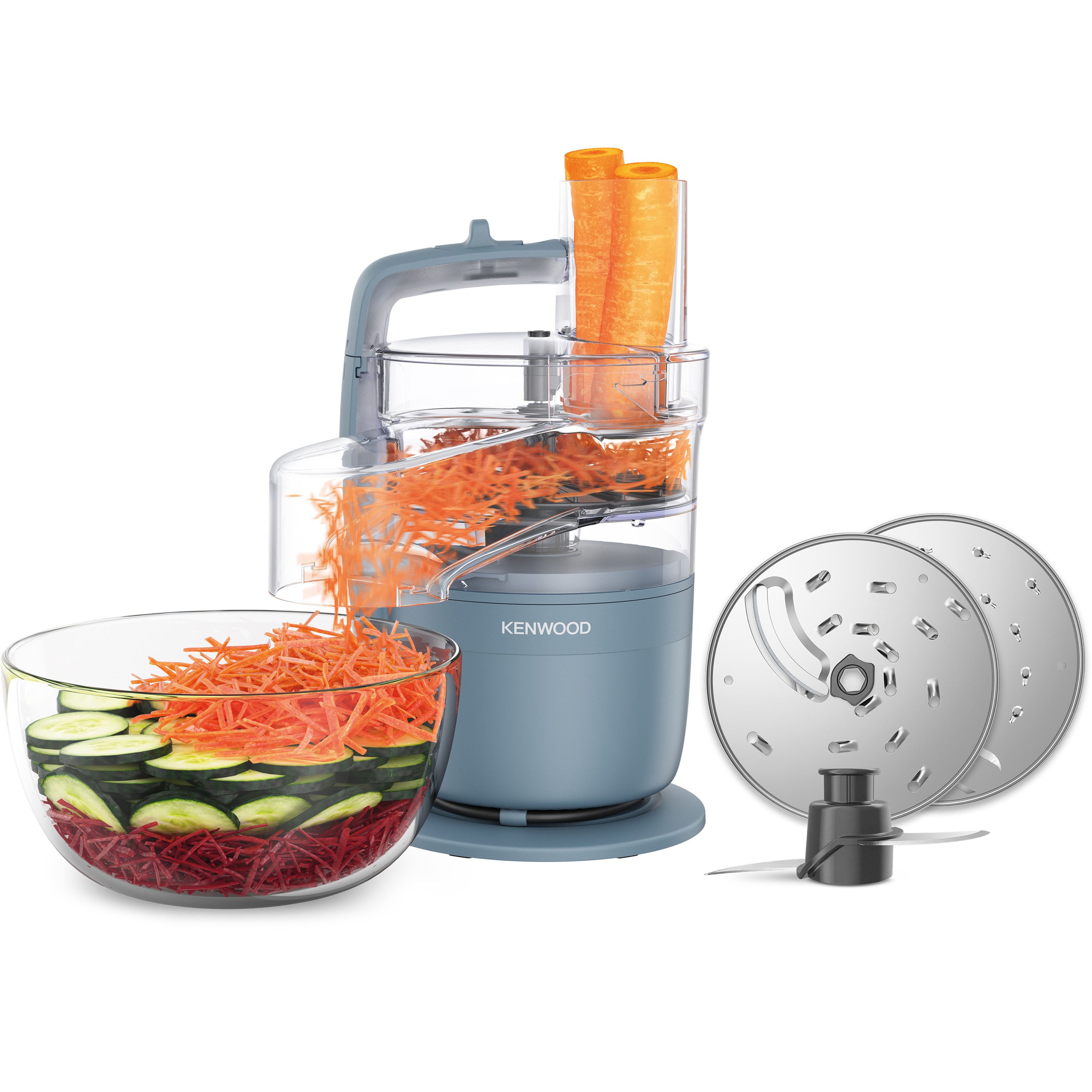 KENWOOD Küchenmaschine FDP23.140GY - Multipro Go, Express-Serve, 1,3 l Behälter, 900W, Blau, 900 W, 0,7 l Schüssel, Kompakt-Küchenmaschine zum Schneiden, Reiben, Pürieren & Teig Kneten
