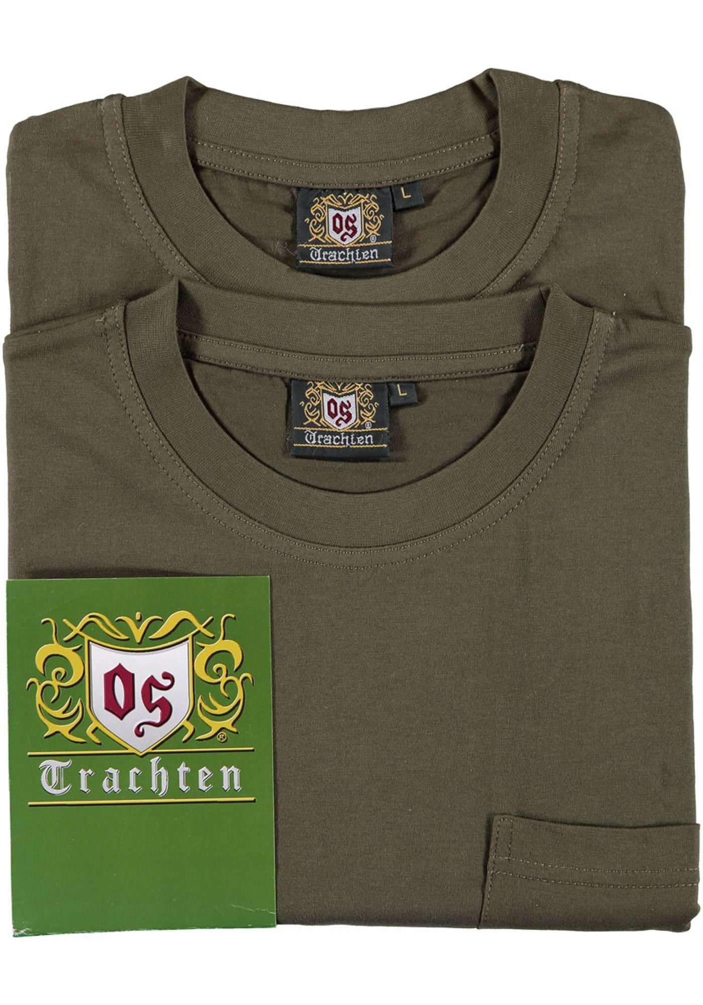 auf T-Shirt Herren OS-Trachten Najio oliv der mit Kurzarmshirt Hirsch-Stickerei Brusttasche