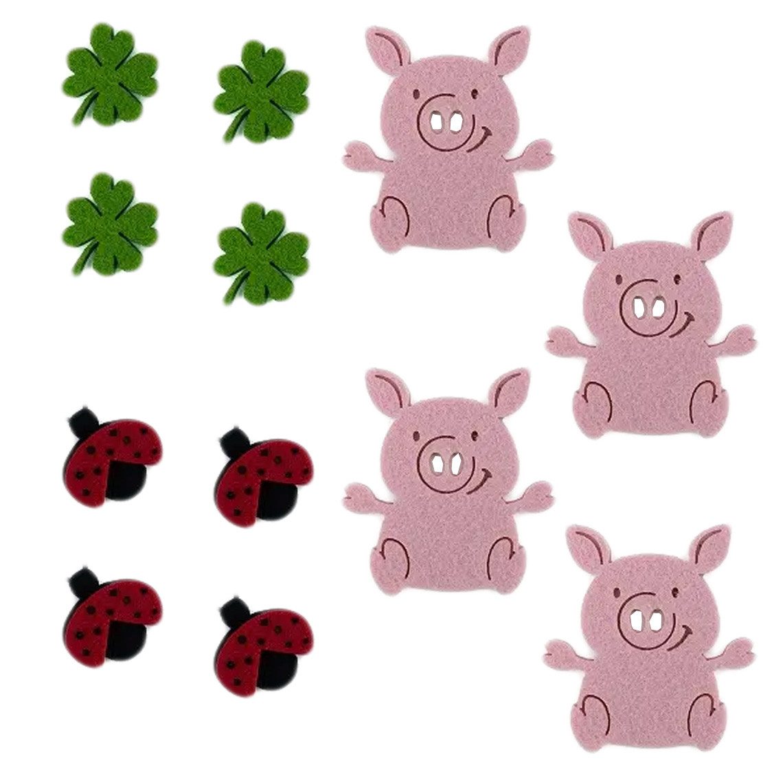 NOOR LIVING Streudeko Tischdeko Glücksbringer Set Silvester, (Geburtstagsdeko aus Filz), Bestehend aus 4x Glücksschweinchen, 4x Marienkäfer, 4x Kleeblatt