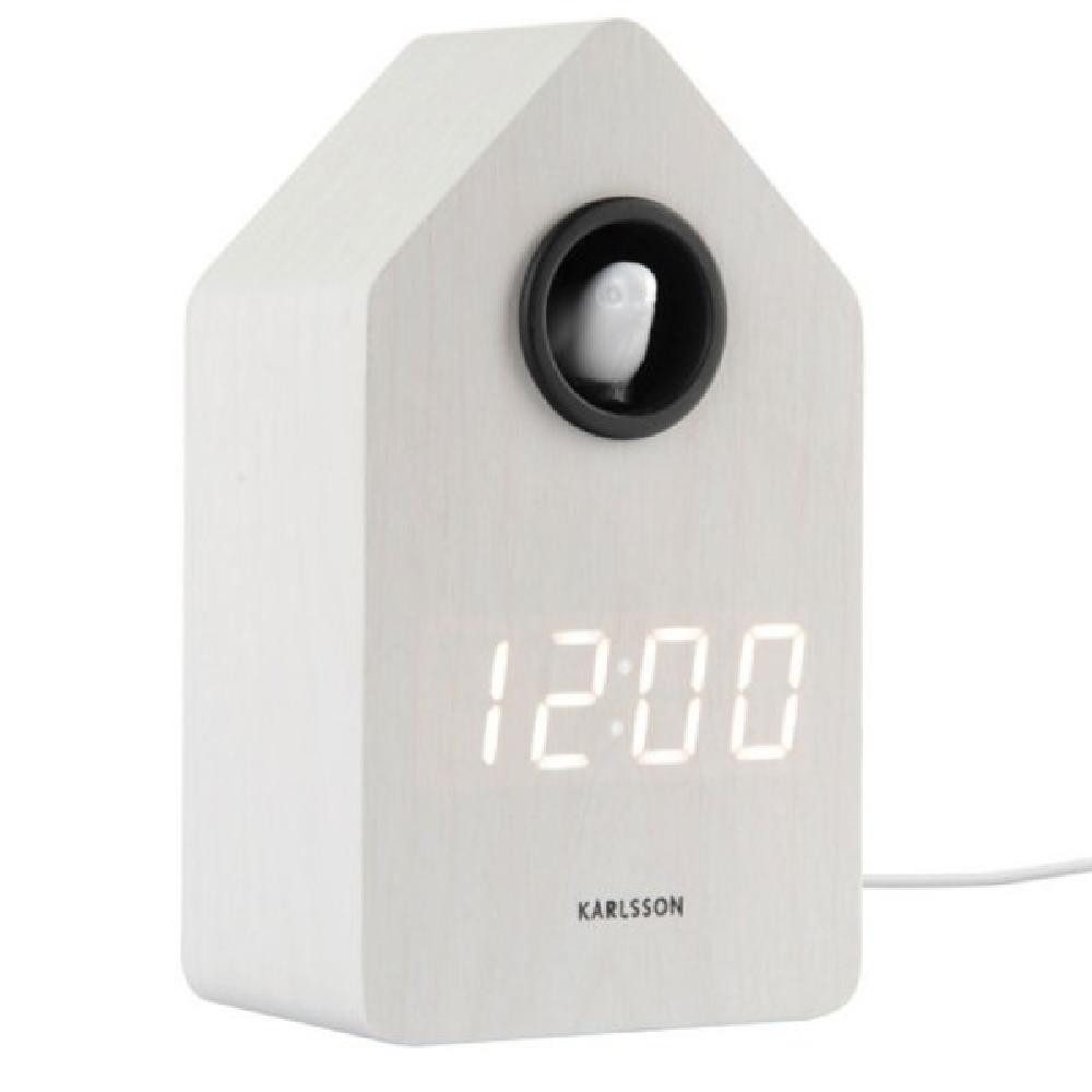 Karlsson Uhr Kuckucksuhr Wecker Alarm Clock Cuckoo LED Weiß Holz Veneer günstig online kaufen
