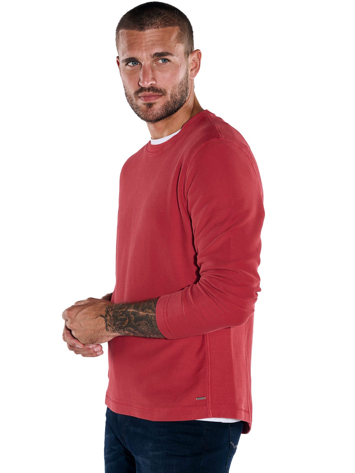 emilio adani Langarmshirt Herren Pullover strukturiert, Rot günstig online kaufen
