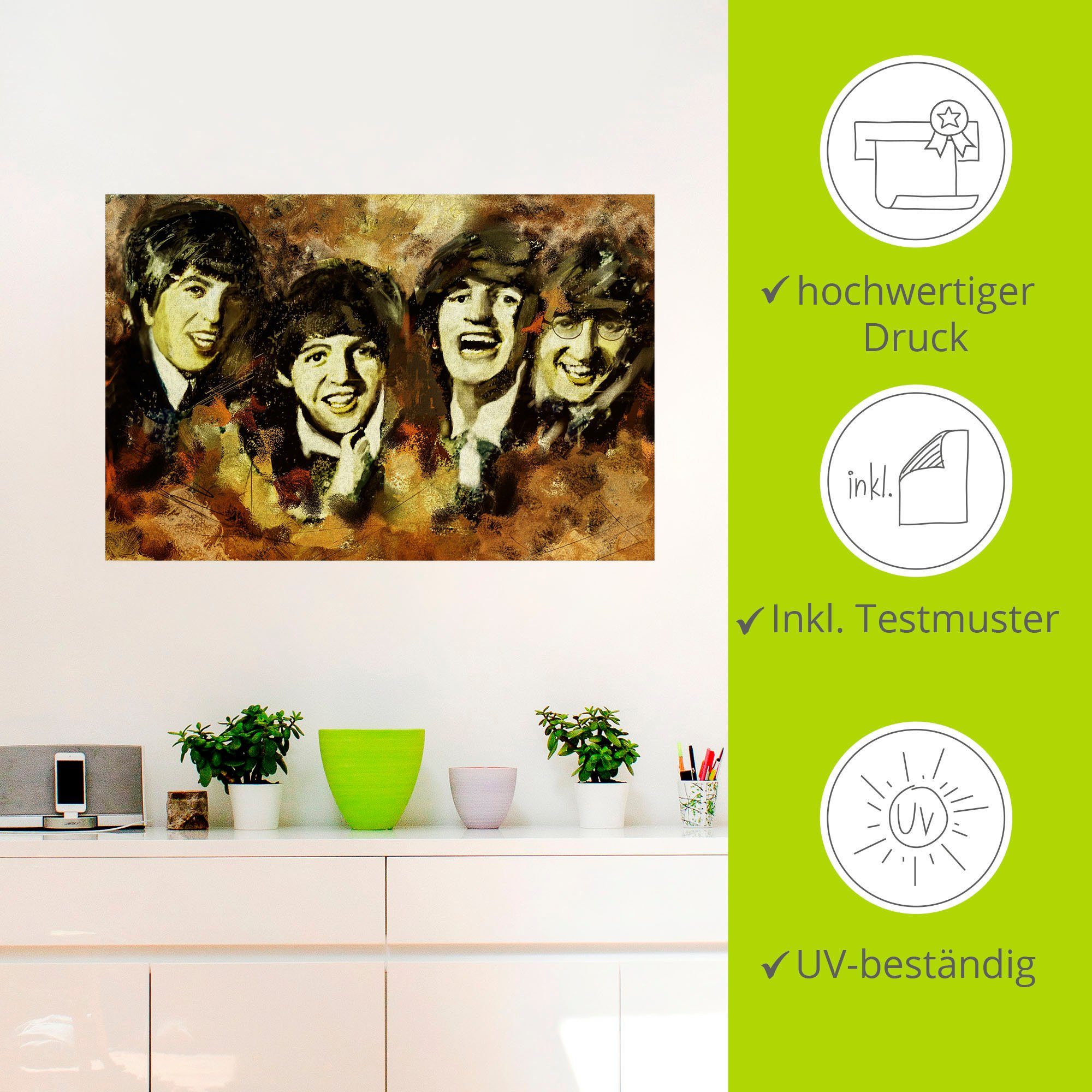 Poster berühmten versch. Alubild, Wandbild Größen von St), Beatles, Bilder in Musikern als Wandaufkleber oder (1 Leinwandbild, Artland