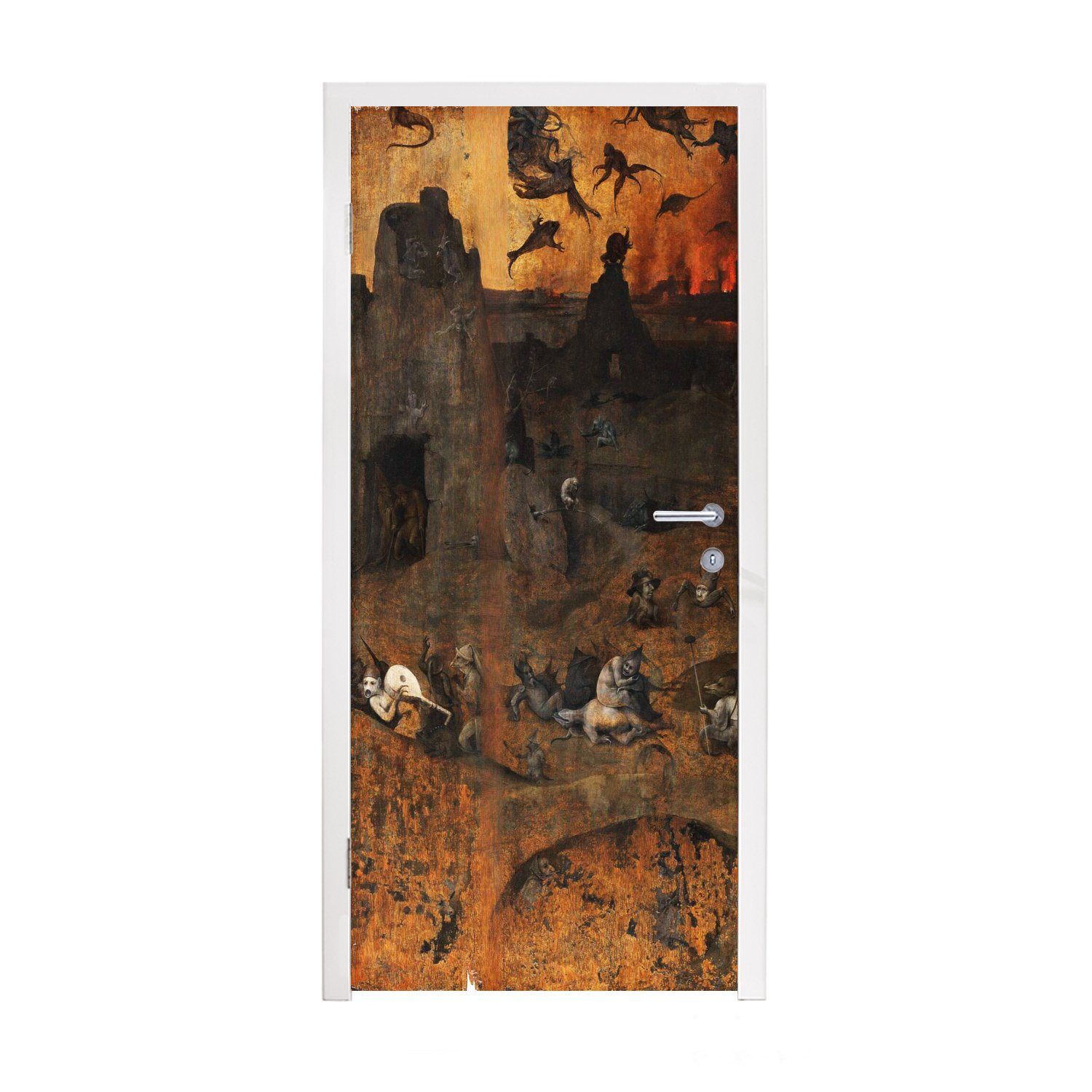 MuchoWow Türtapete Sintflut und Hölle - Gemälde von Hieronymus Bosch, Matt, bedruckt, (1 St), Fototapete für Tür, Türaufkleber, 75x205 cm