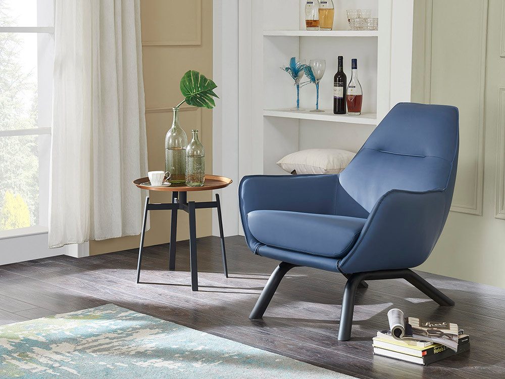 JVmoebel Ohrensessel Lounge Sessel in Blau mit Mikrofaserleder und Edelstahlfüßen (Packung, 1-St., Lounge Sessel Stoff Couch Relax Polster Club Sofa mit Ohren), Made in Europa