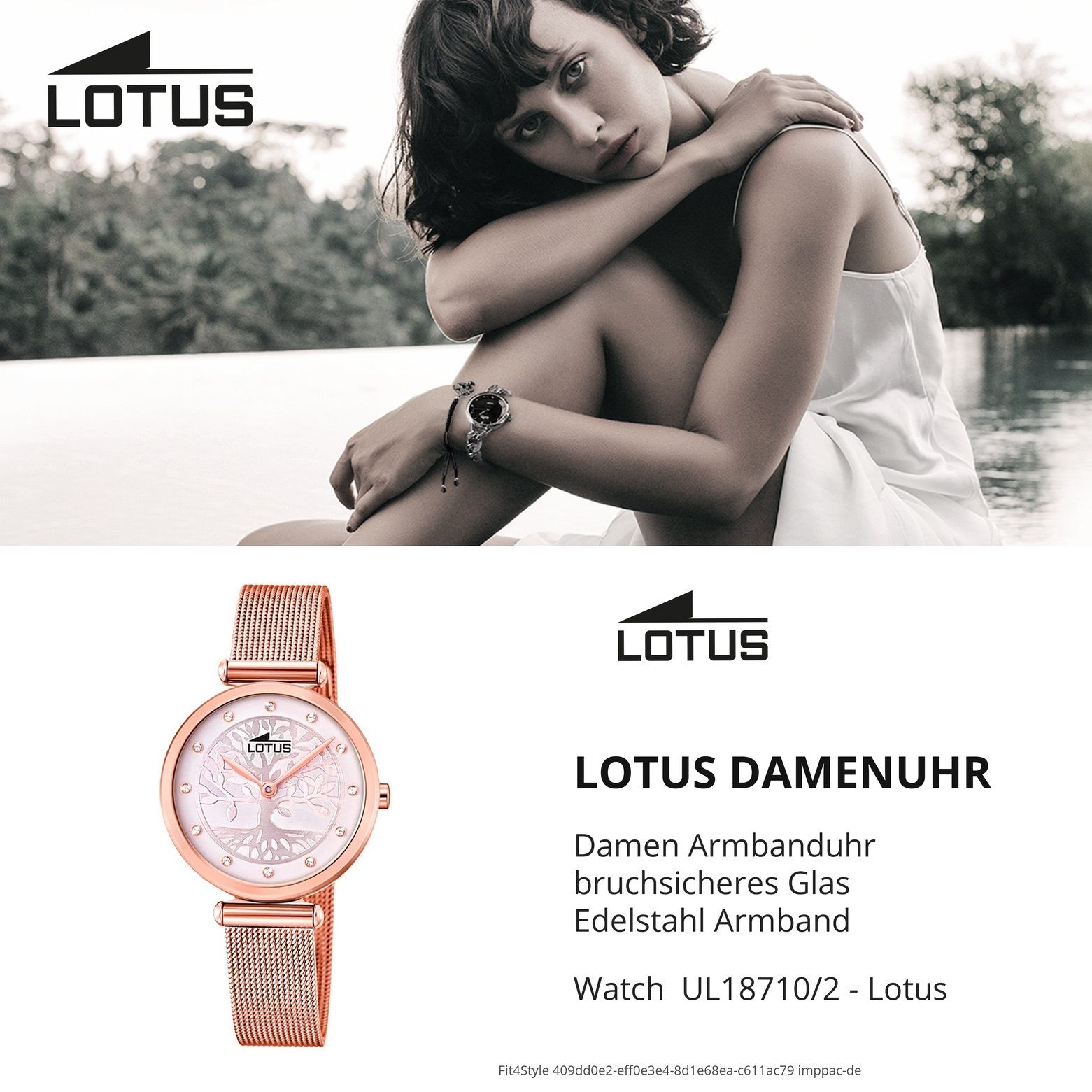 Damen Uhren Lotus Quarzuhr UL18710/2 LOTUS Damen Uhr Fashion 18710/2, Damen Armbanduhr rund, Edelstahlarmband rosegold