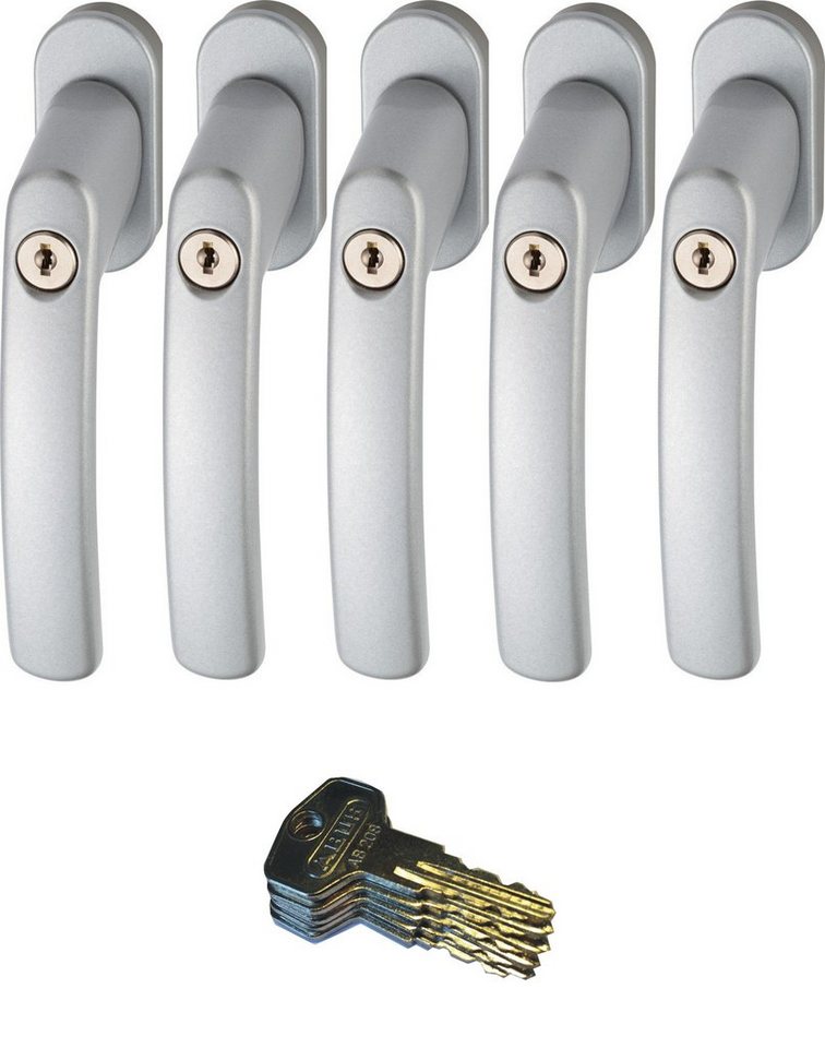 ABUS Fenstergriff ABUS FG200 Weiß, Braun, Silber, SB abschließbarer Fenstergriff, 5er Set silber, abschließbar, Kindersicherung