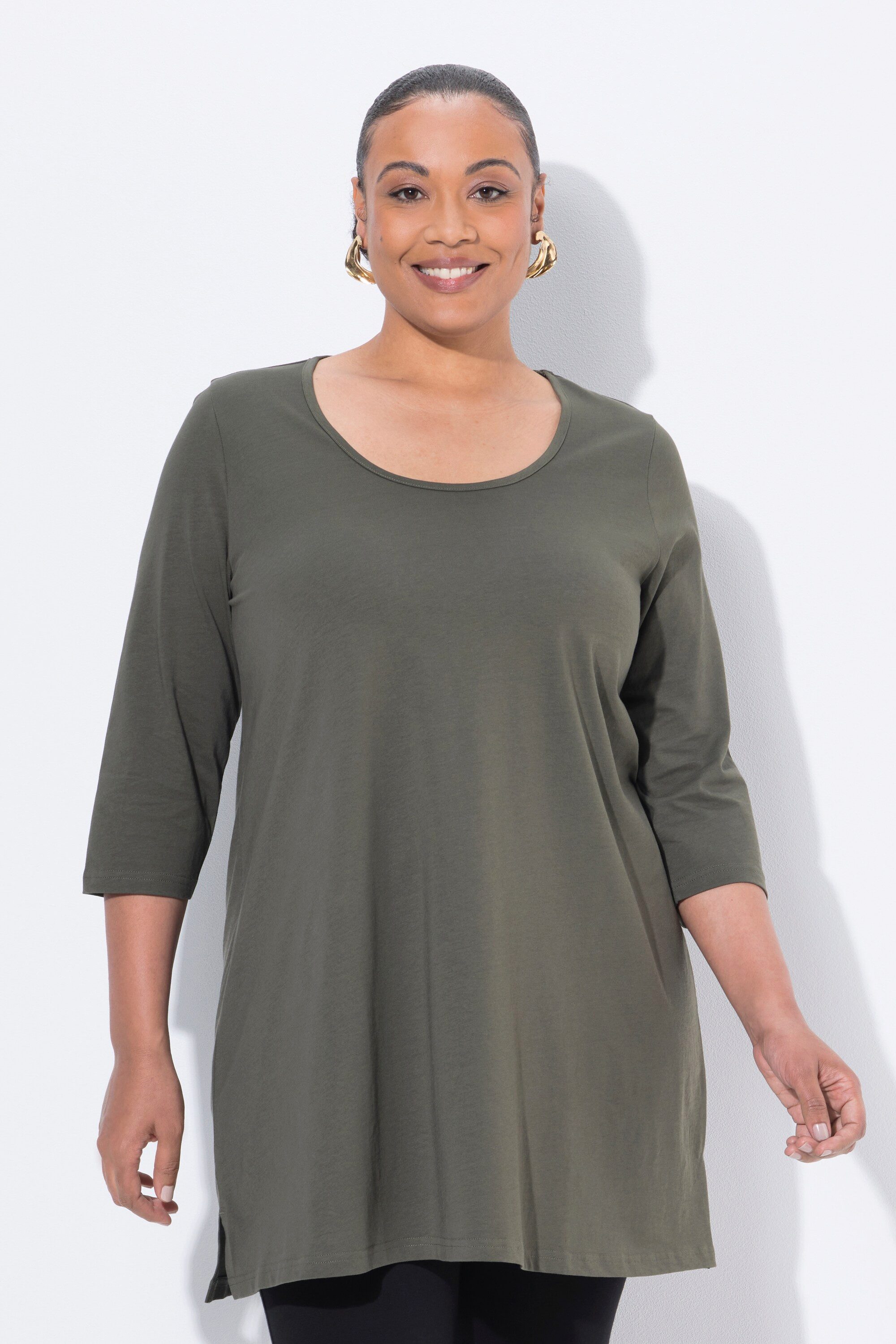Ulla Popken Longshirt Longshirt A-Linie Rundhalsausschnitt 3/4-Arm günstig online kaufen