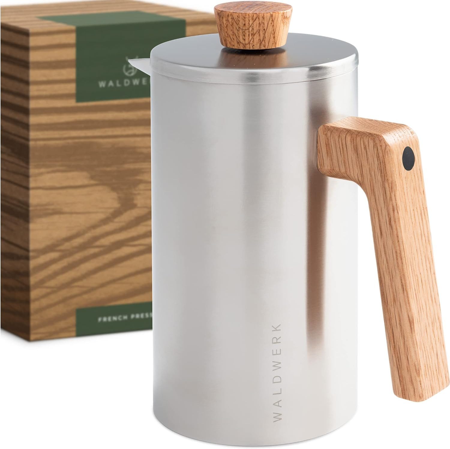 Waldwerk French Press Kanne, 1l Kaffeekanne, (1L) plastikfreier Kaffeezubereiter