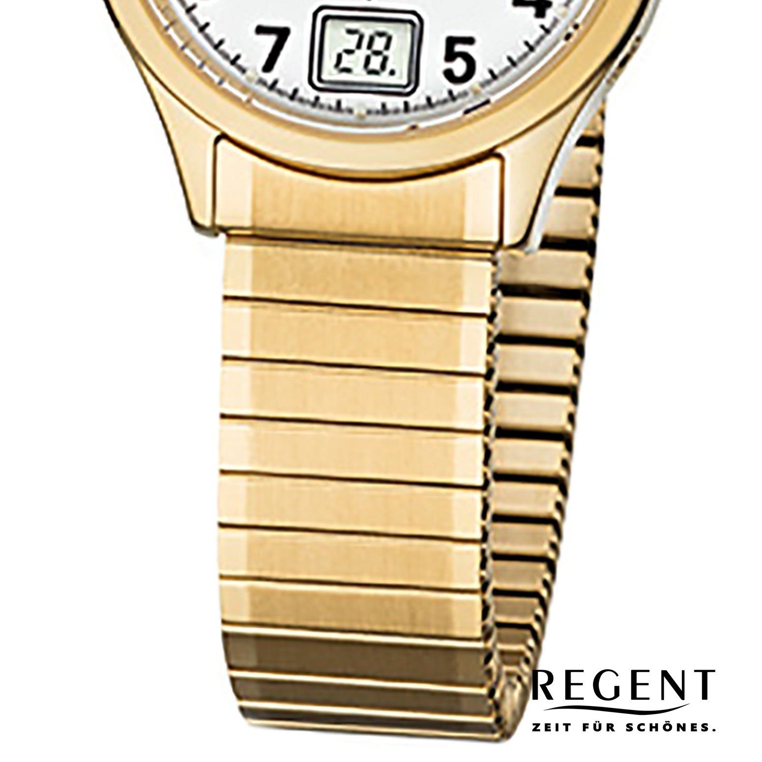 Regent Funkuhr Regent Damen-Armbanduhr gold, (Funkuhr), Damen Funkuhr rund, klein (ca. 29mm), Edelstahlarmband