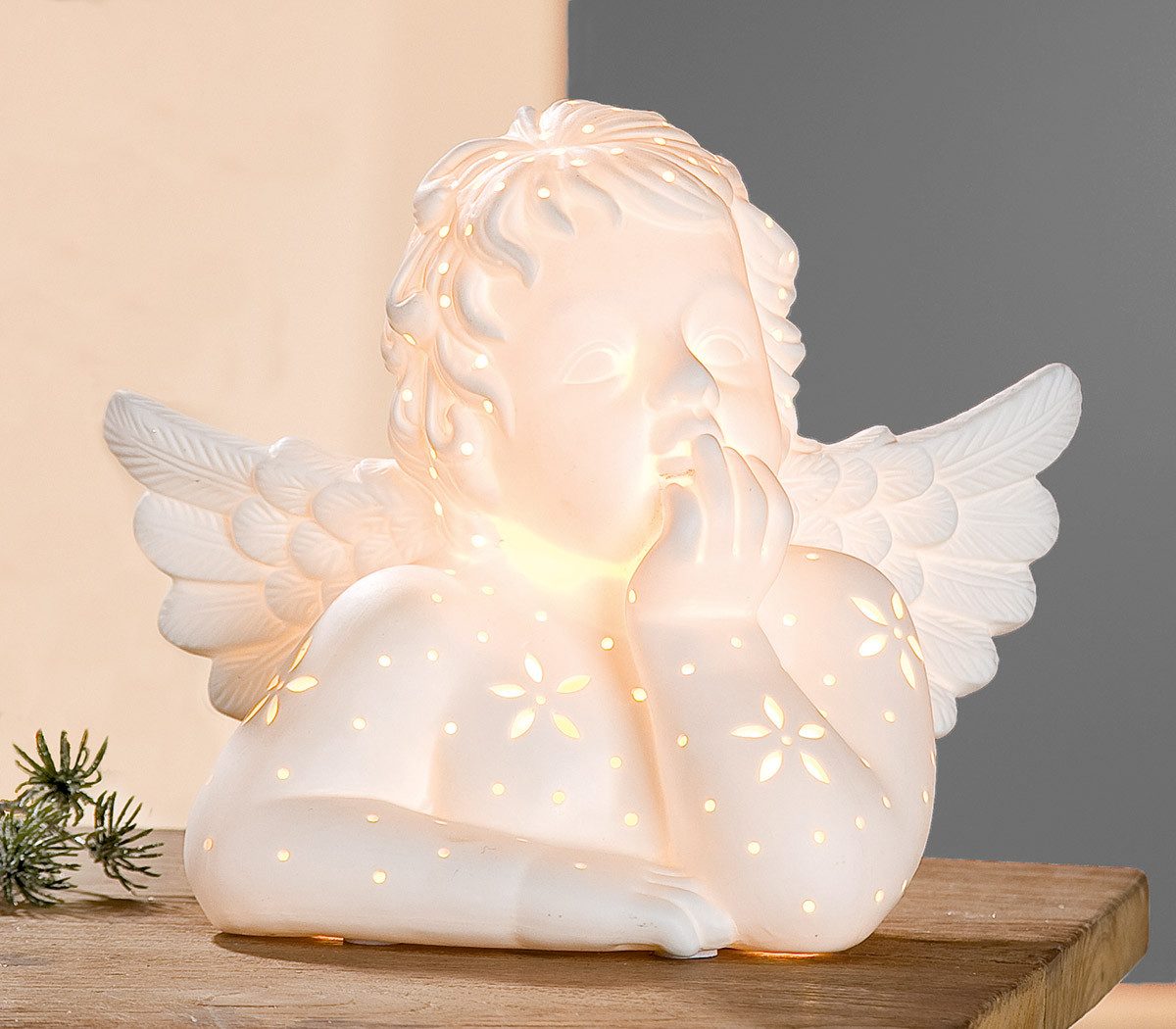 GILDE Tischleuchte Engel Raffael 22677 Porzellan Matt Weiß 25 cm E14, ohne Leuchtmittel